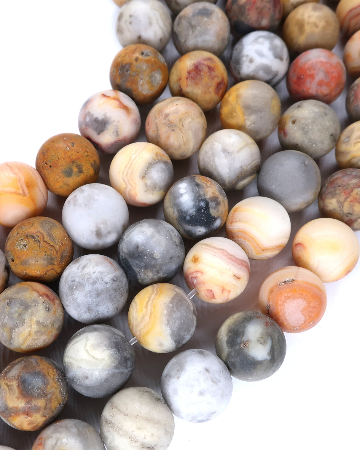 10mm · Frosted · Crazy Agate · Round Beads · 15" full strand