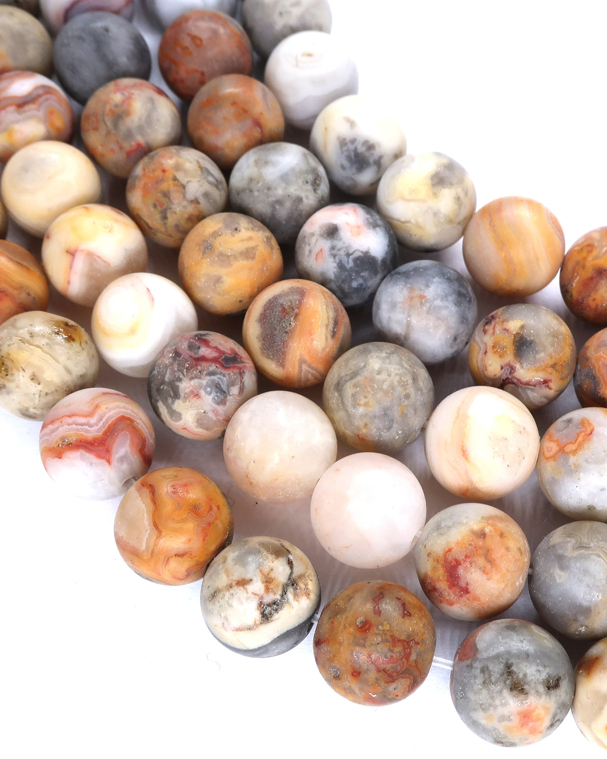 10mm · Frosted · Crazy Agate · Round Beads · 15" full strand
