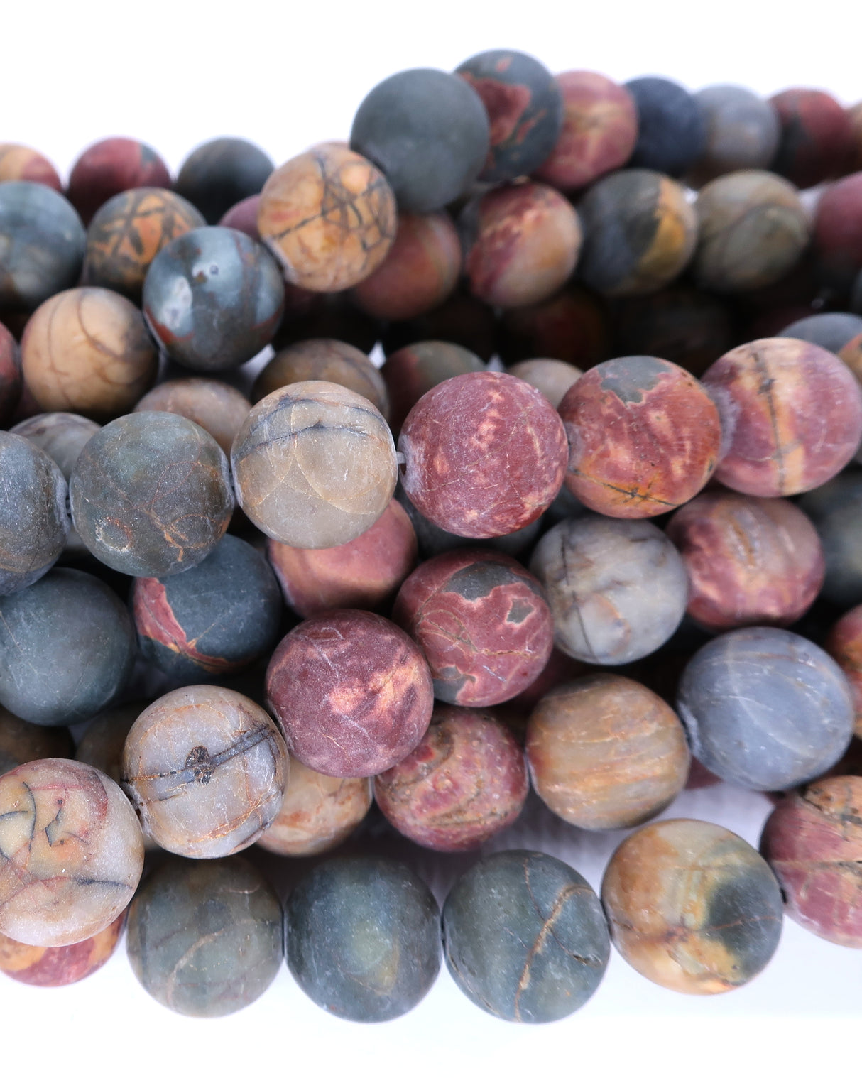 10mm · Frosted · Picasso Jasper · Round Beads · 15" full strand