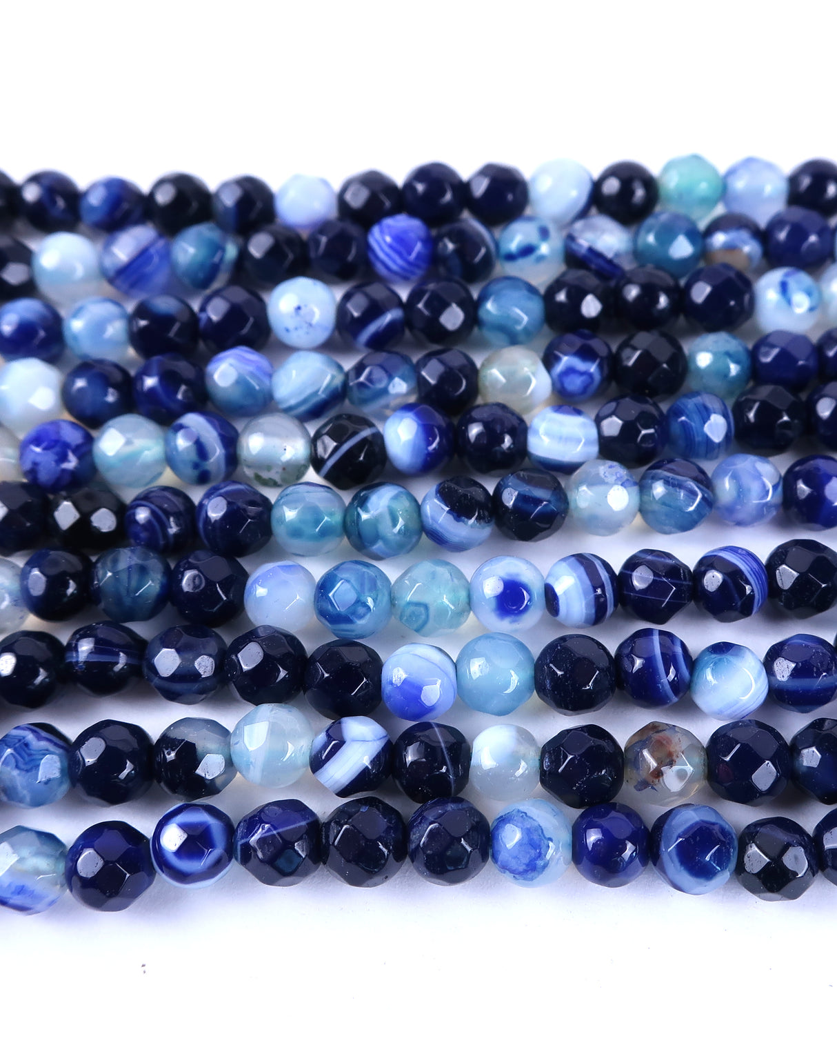 4mm · Faceted · Dark Blue Striped Agate · Round Beads · 15" full strand