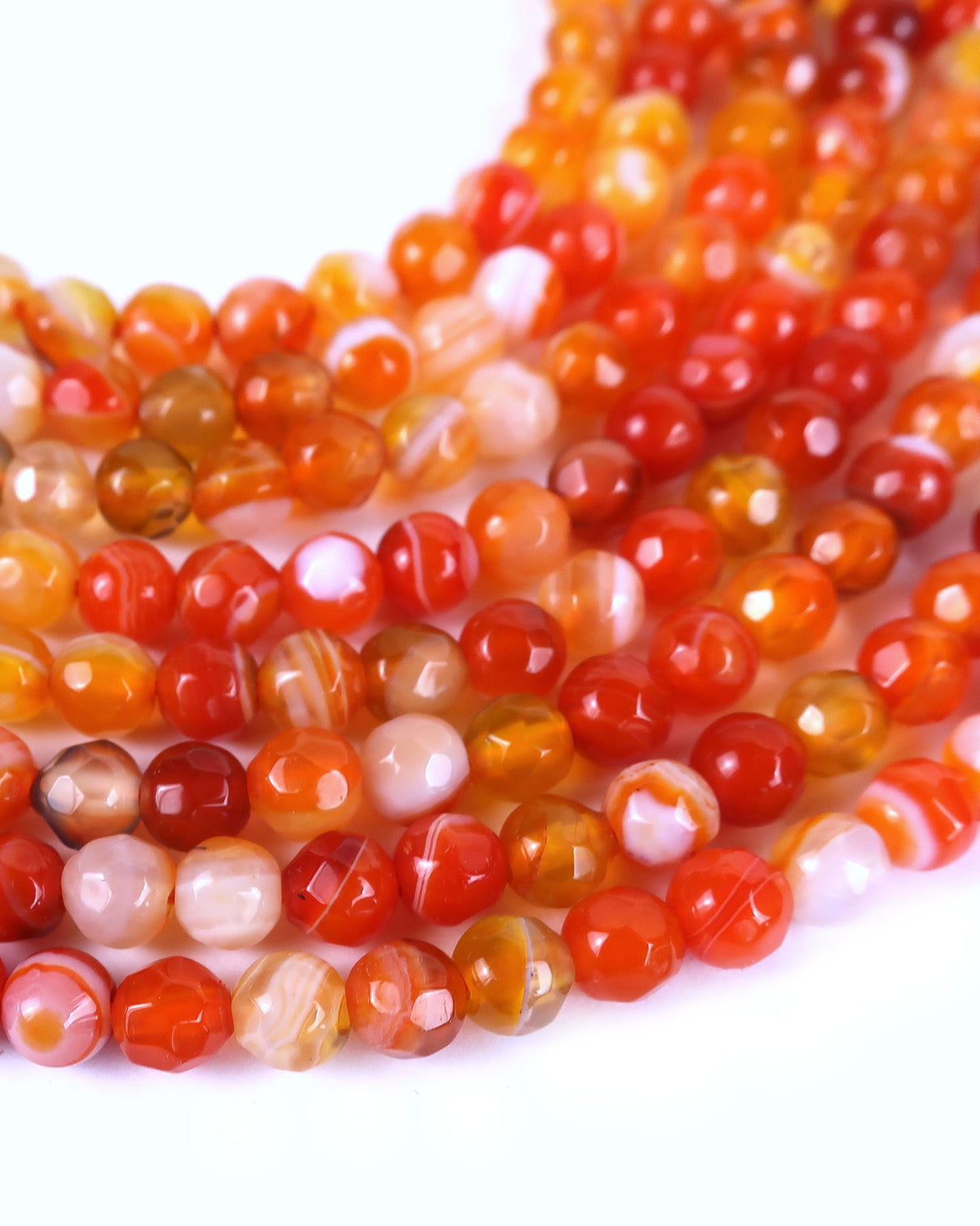 4mm · Faceted · Orange Striped Agate · Round Beads · 15" full strand