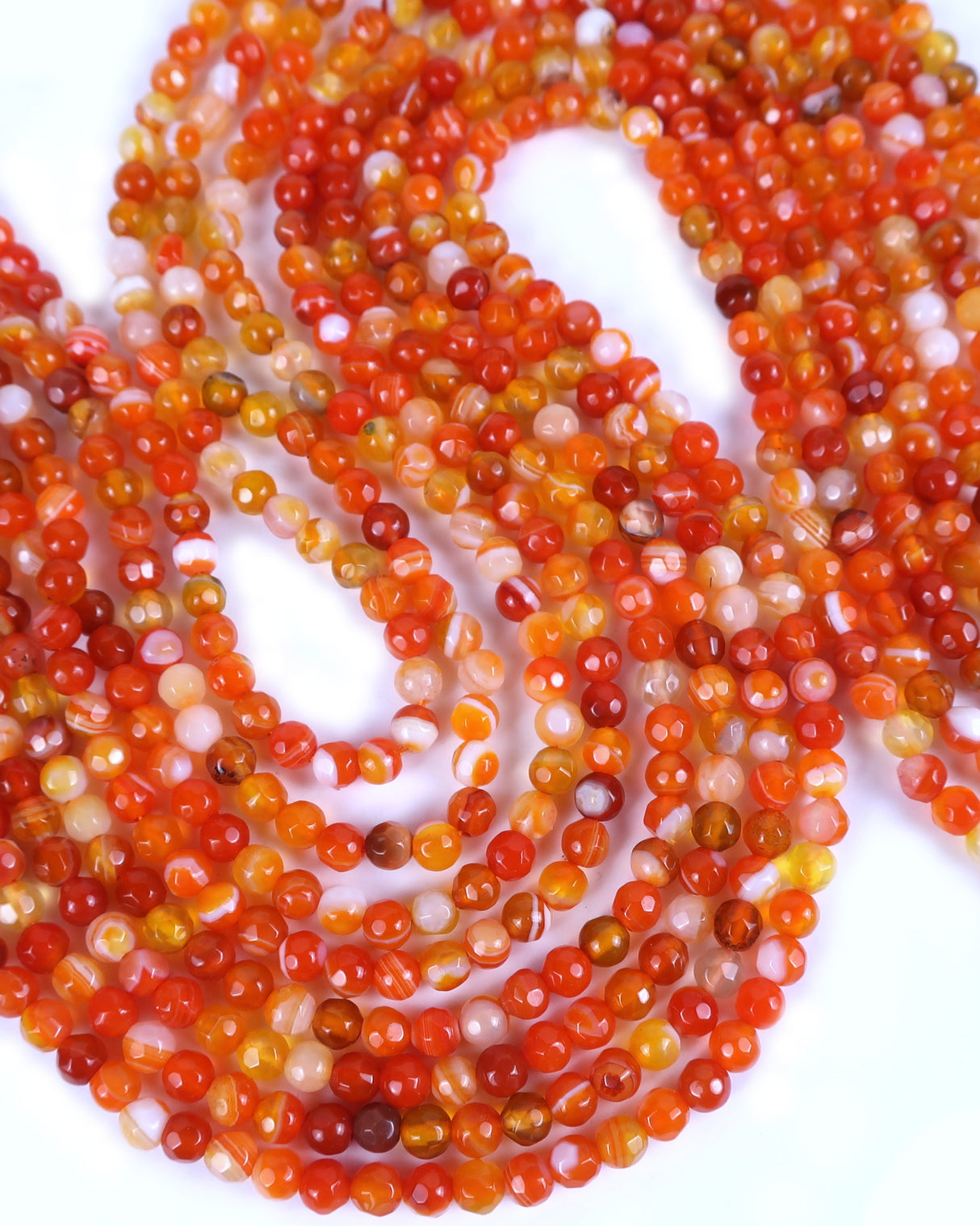 4mm · Faceted · Orange Striped Agate · Round Beads · 15" full strand