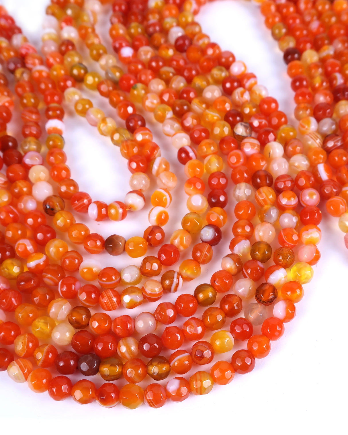 4mm · Faceted · Orange Striped Agate · Round Beads · 15" full strand