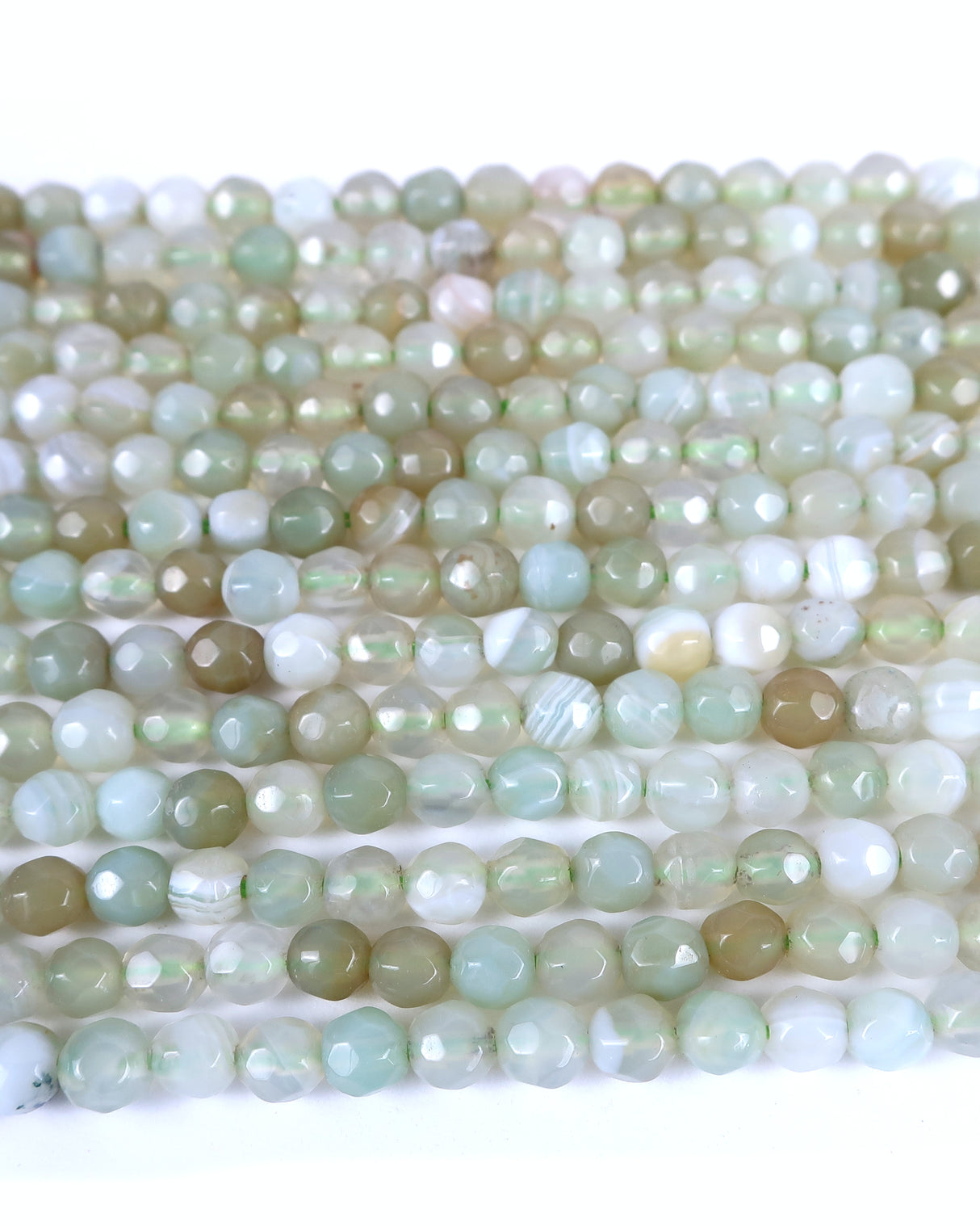 4mm · Faceted · Pale Green Stiped Agate · Round Beads · 15" full strand