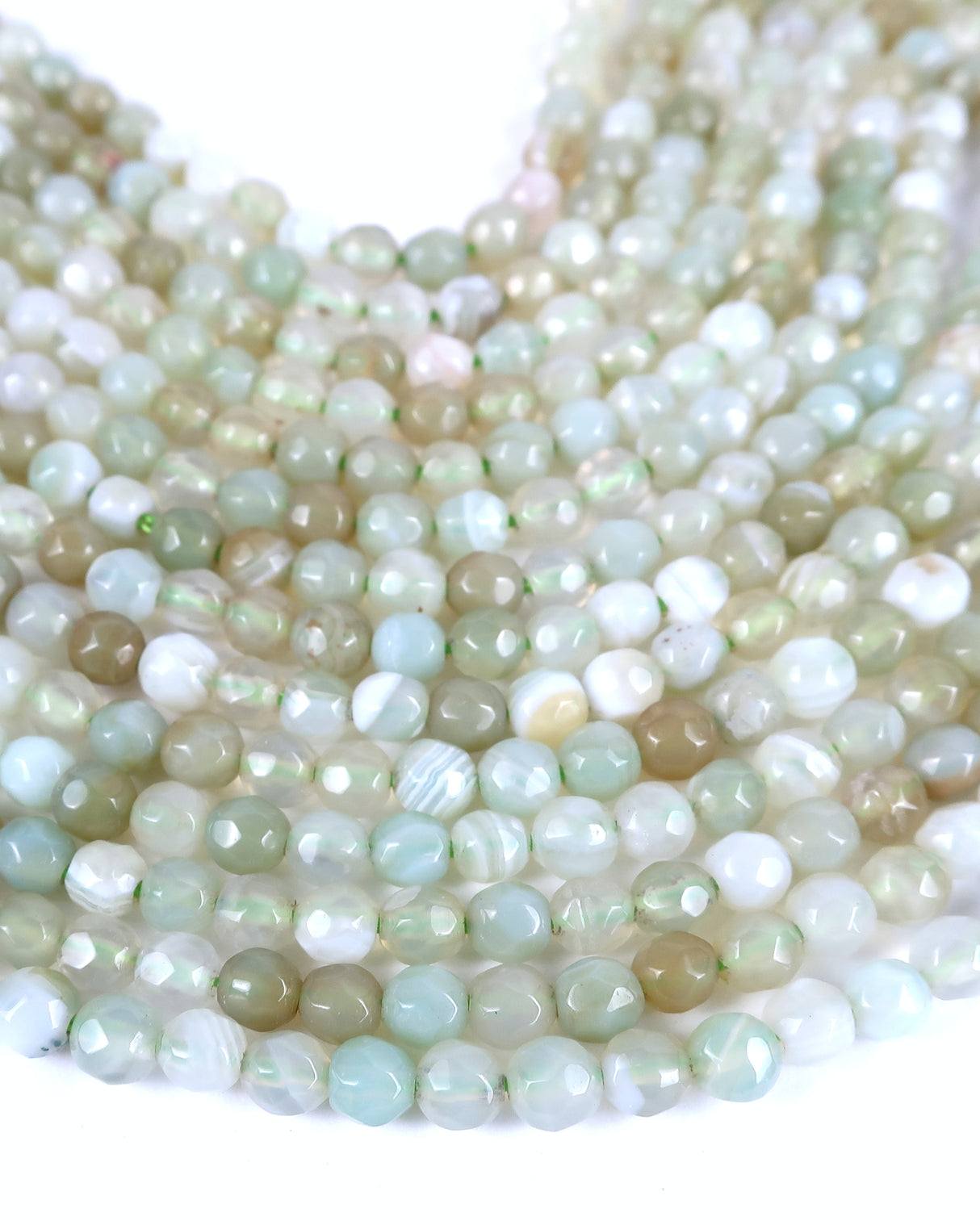 4mm · Faceted · Pale Green Stiped Agate · Round Beads · 15" full strand