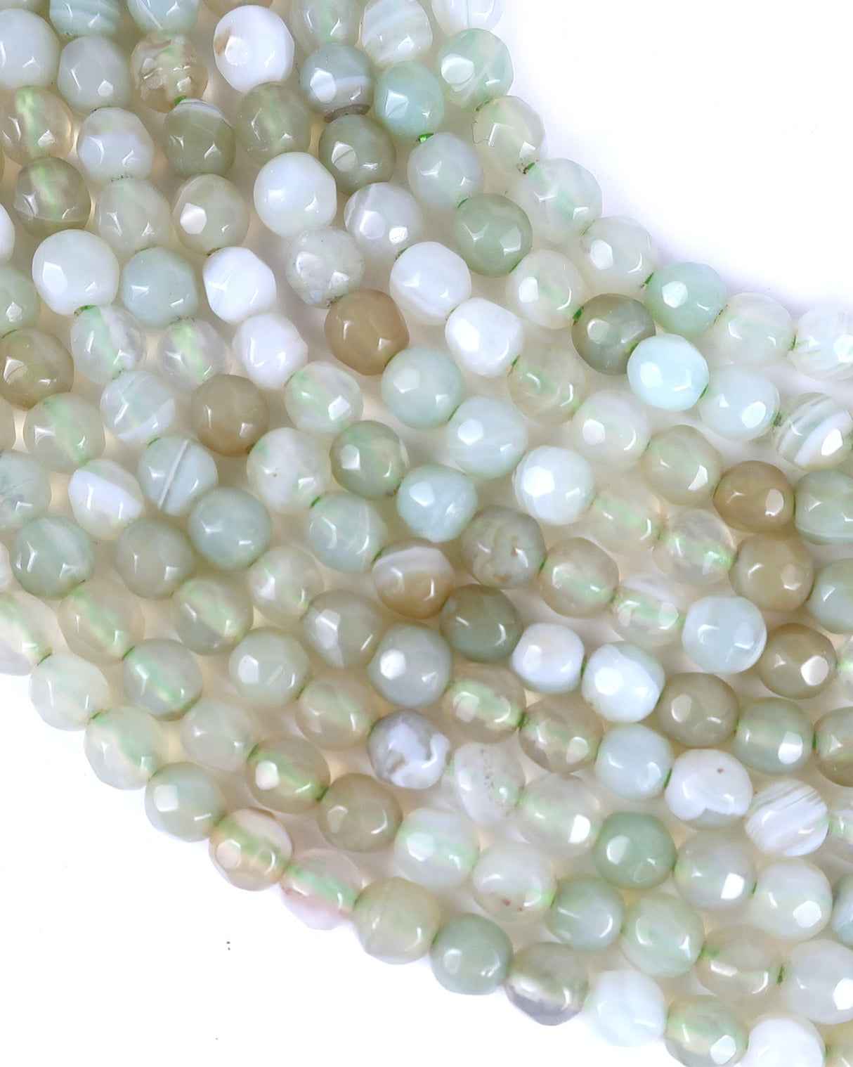 4mm · Faceted · Pale Green Stiped Agate · Round Beads · 15" full strand