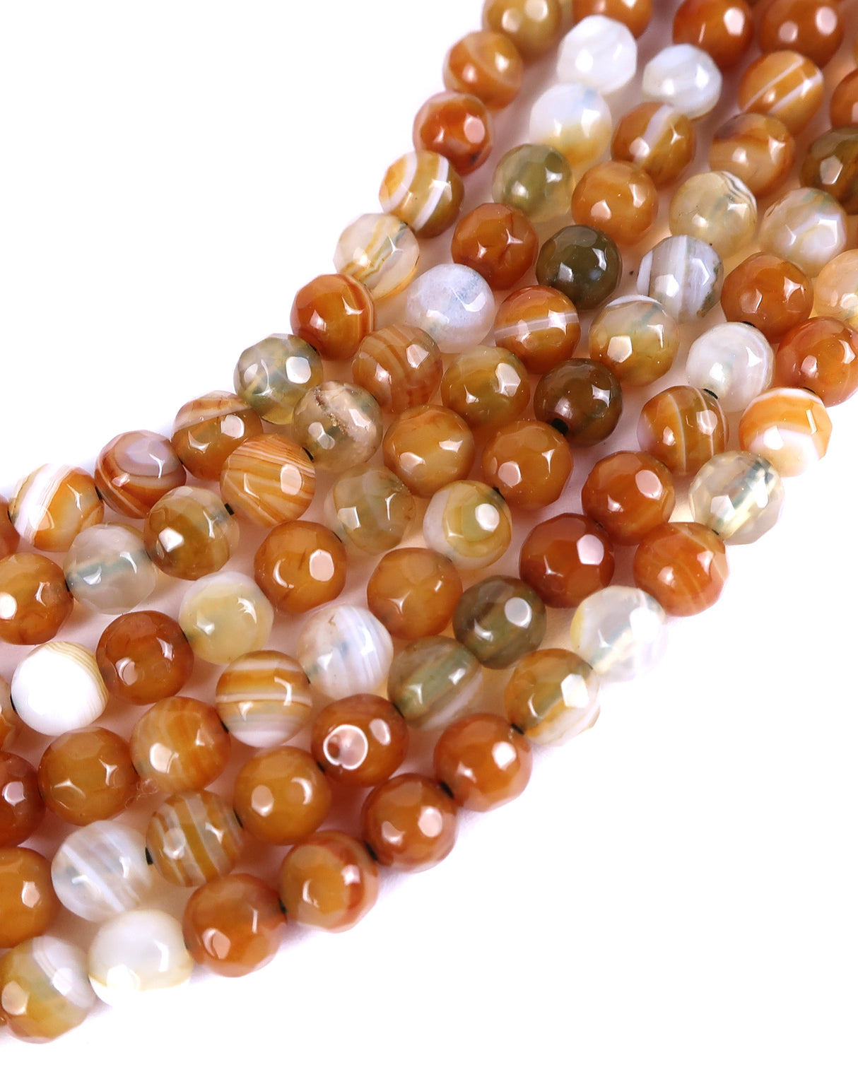 4mm · Faceted · Caramel Striped Agate · Round Beads · 15" full strand