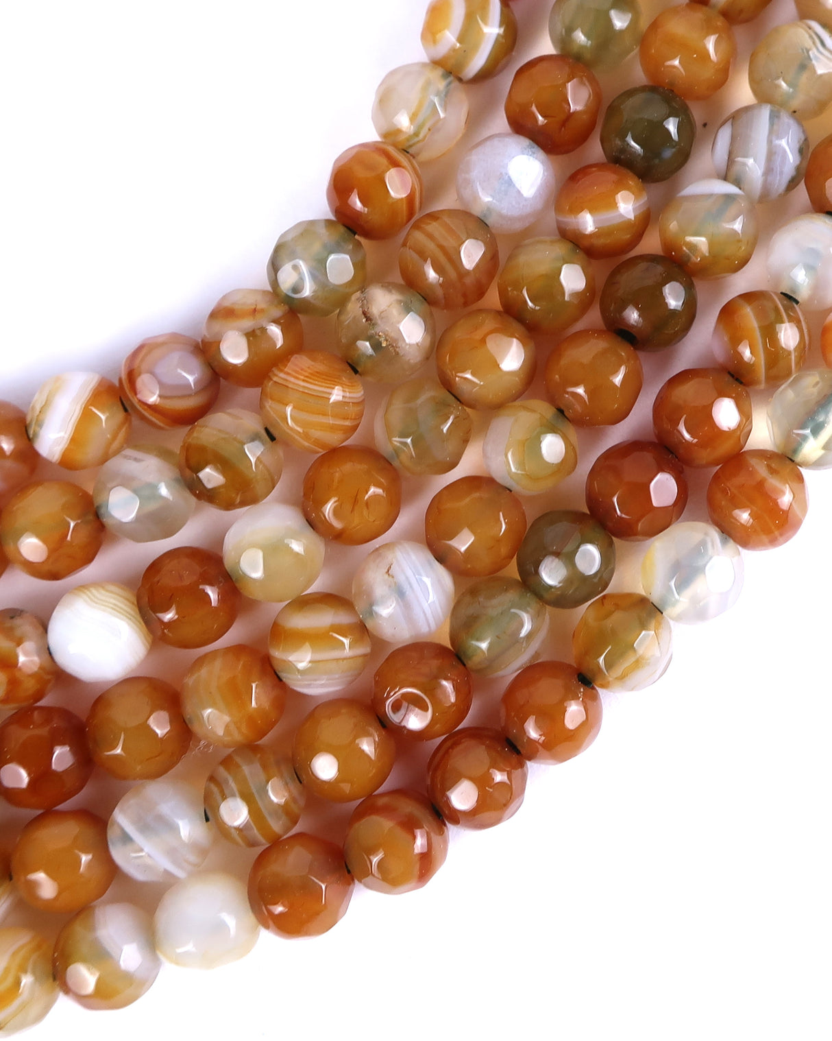 4mm · Faceted · Caramel Striped Agate · Round Beads · 15" full strand