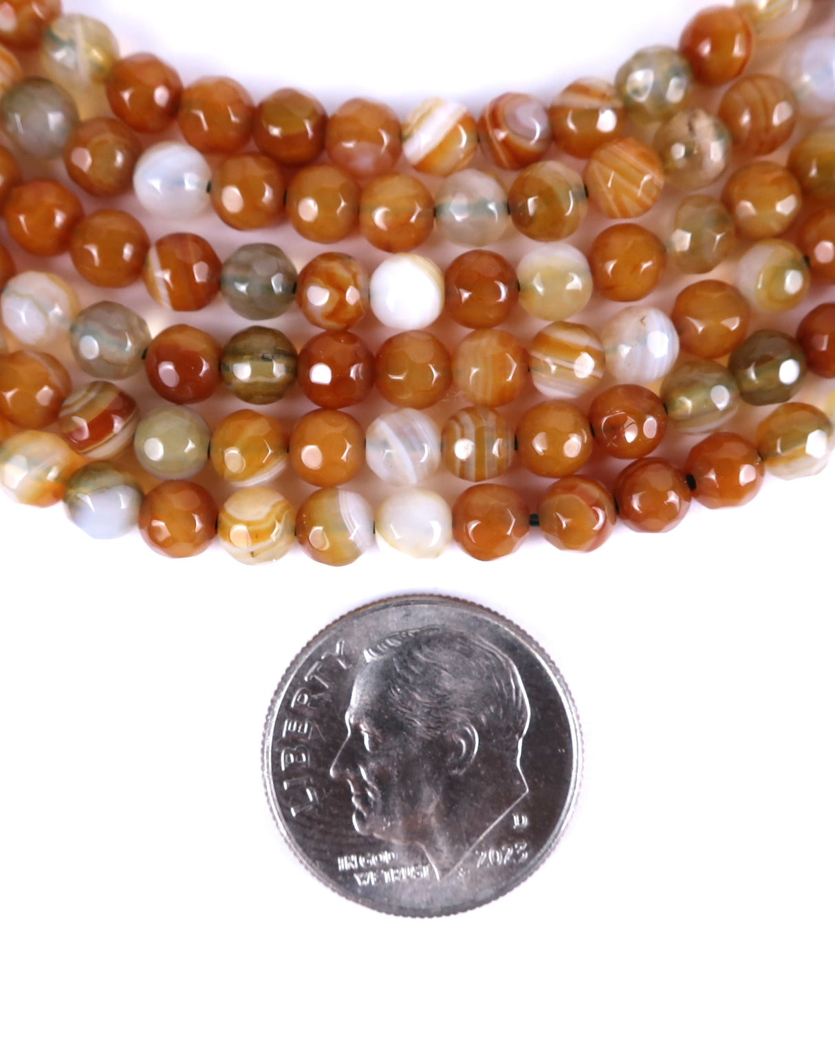 4mm · Faceted · Caramel Striped Agate · Round Beads · 15" full strand