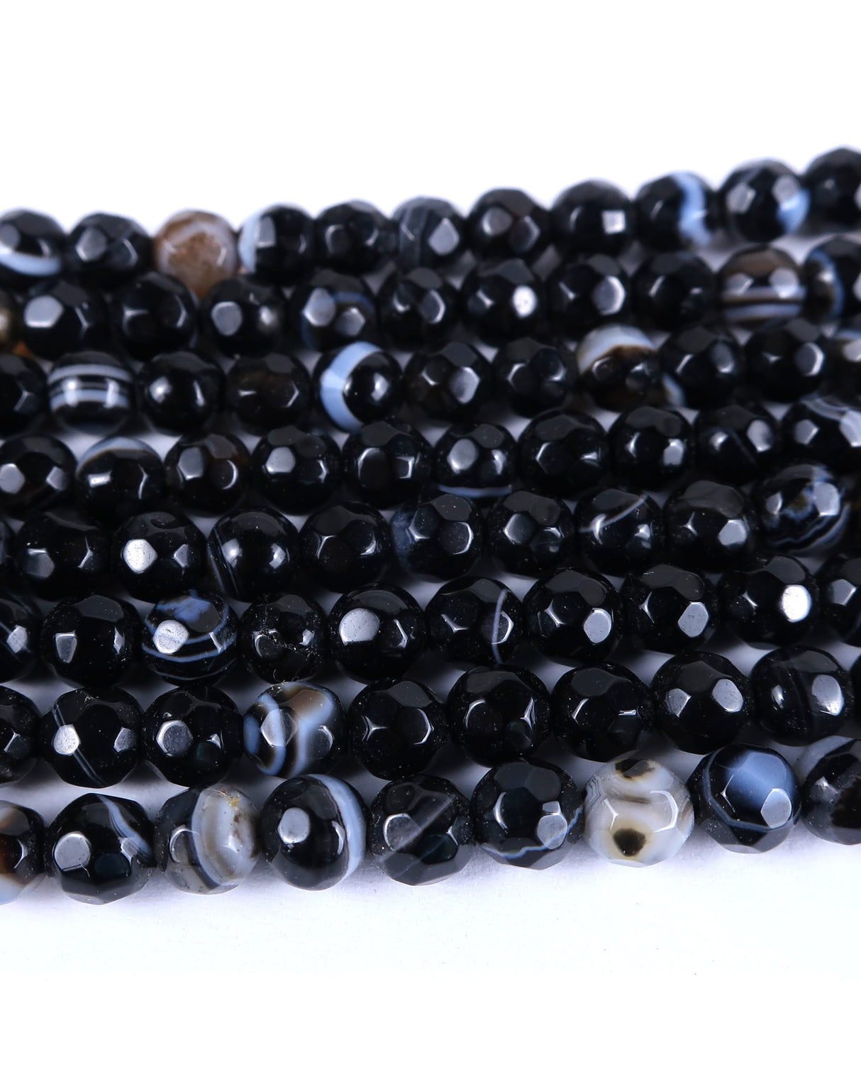 4mm · Faceted · Black Striped Agate · Round Beads · 15" full strand