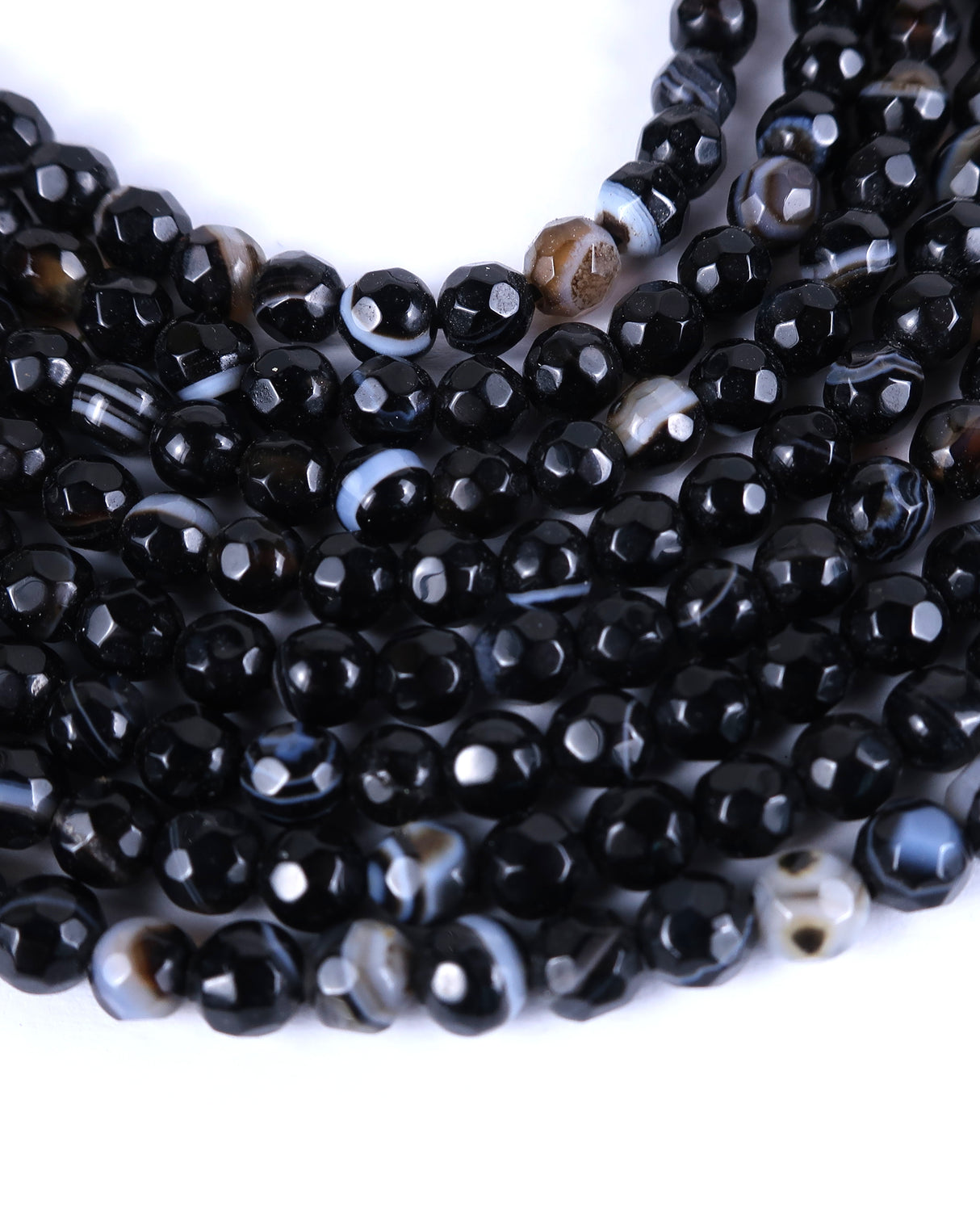 4mm · Faceted · Black Striped Agate · Round Beads · 15" full strand