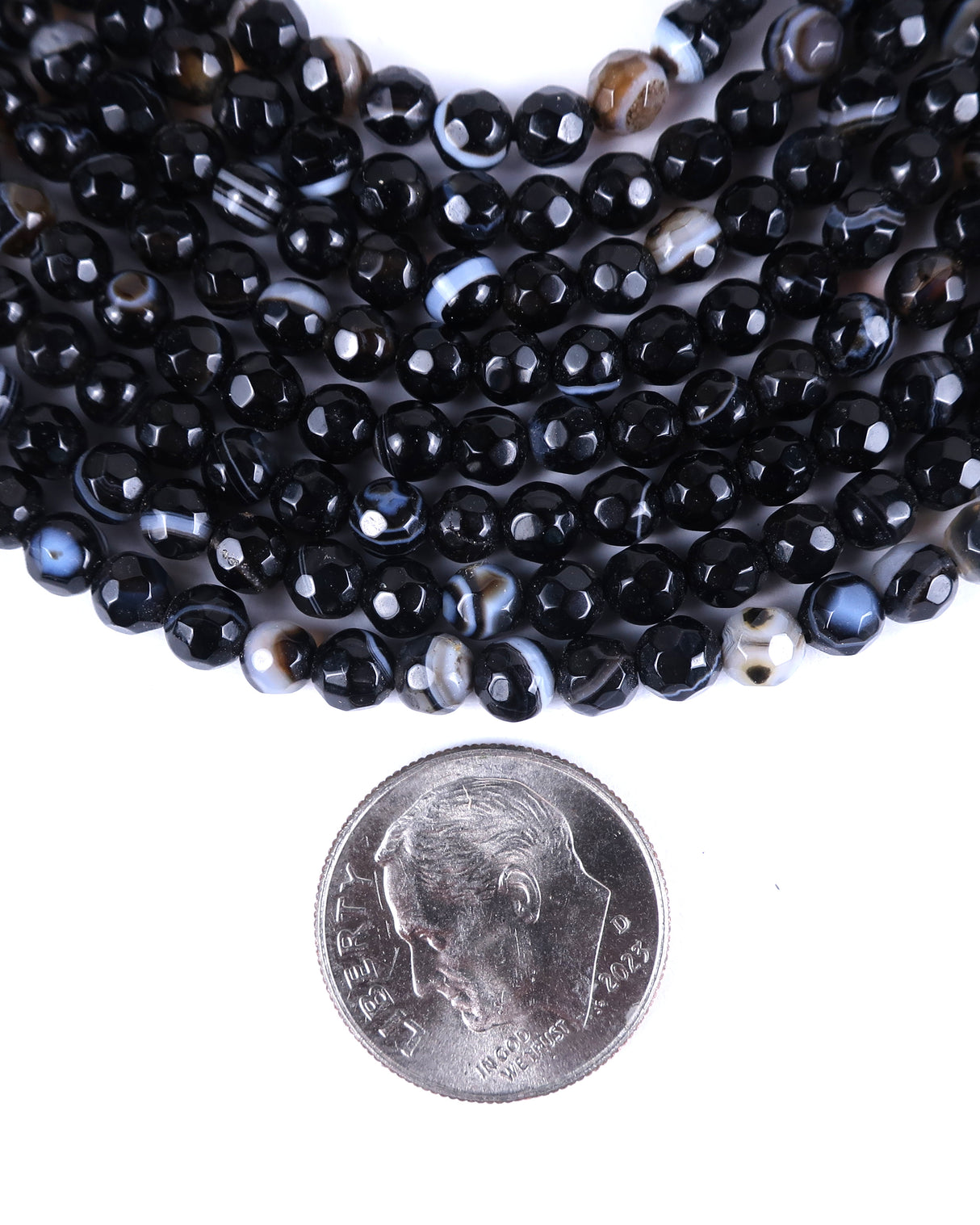 4mm · Faceted · Black Striped Agate · Round Beads · 15" full strand