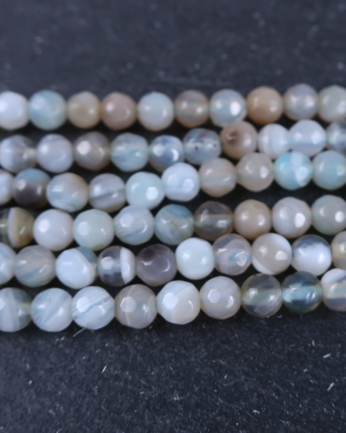 4mm · Faceted · Pale Blue Striped Agate · Round Beads · 15" full strand
