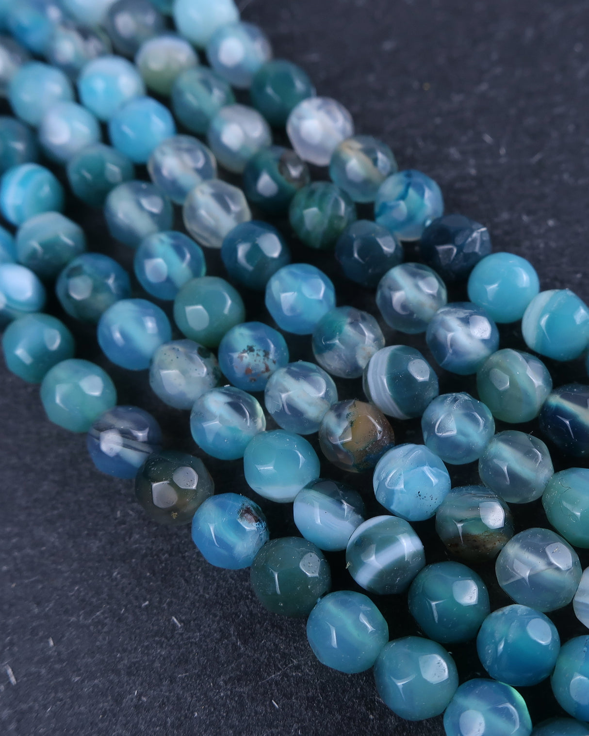 4mm · Faceted · Turquoise Striped Agate · Round Beads · 15" full strand