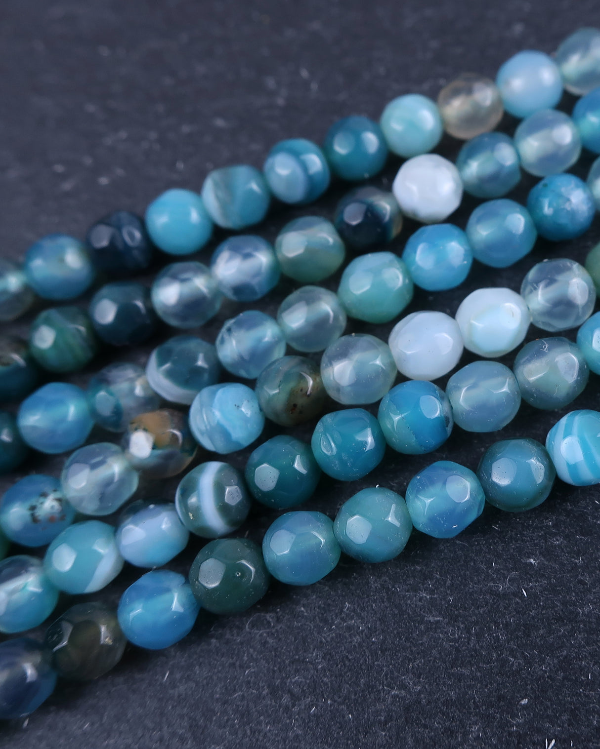4mm · Faceted · Turquoise Striped Agate · Round Beads · 15" full strand