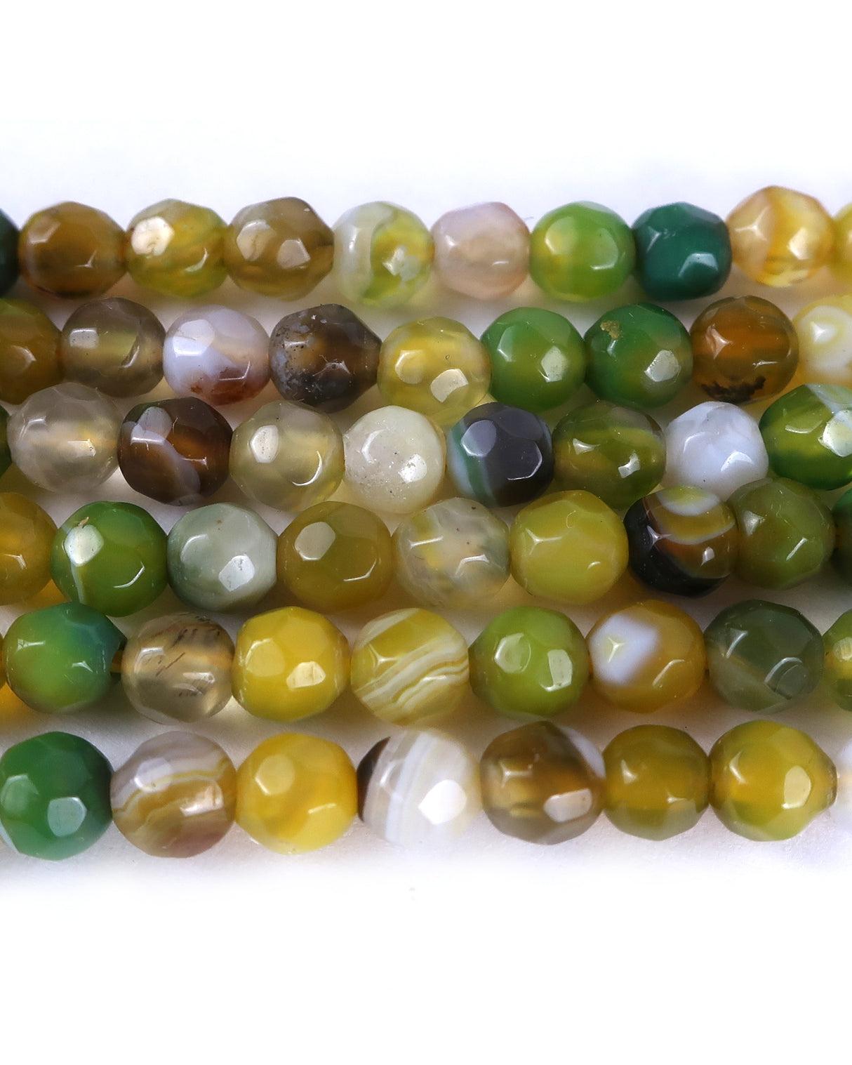 4mm · Faceted · Yellow Green Striped Agate · Round Beads · 15" full strand