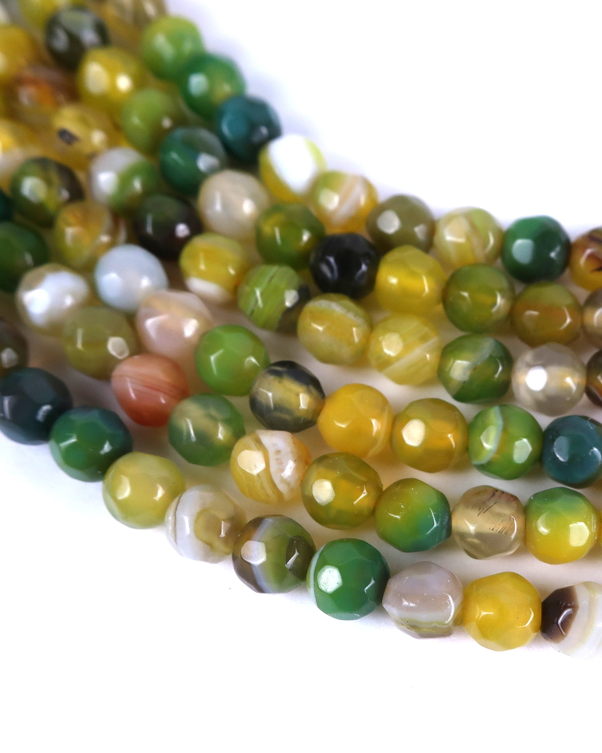 4mm · Faceted · Yellow Green Striped Agate · Round Beads · 15" full strand