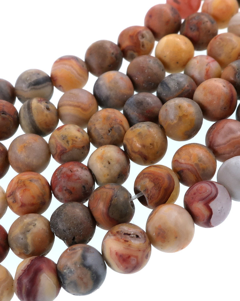 6mm Frosted Crazy Lace Agate round beads · 15"