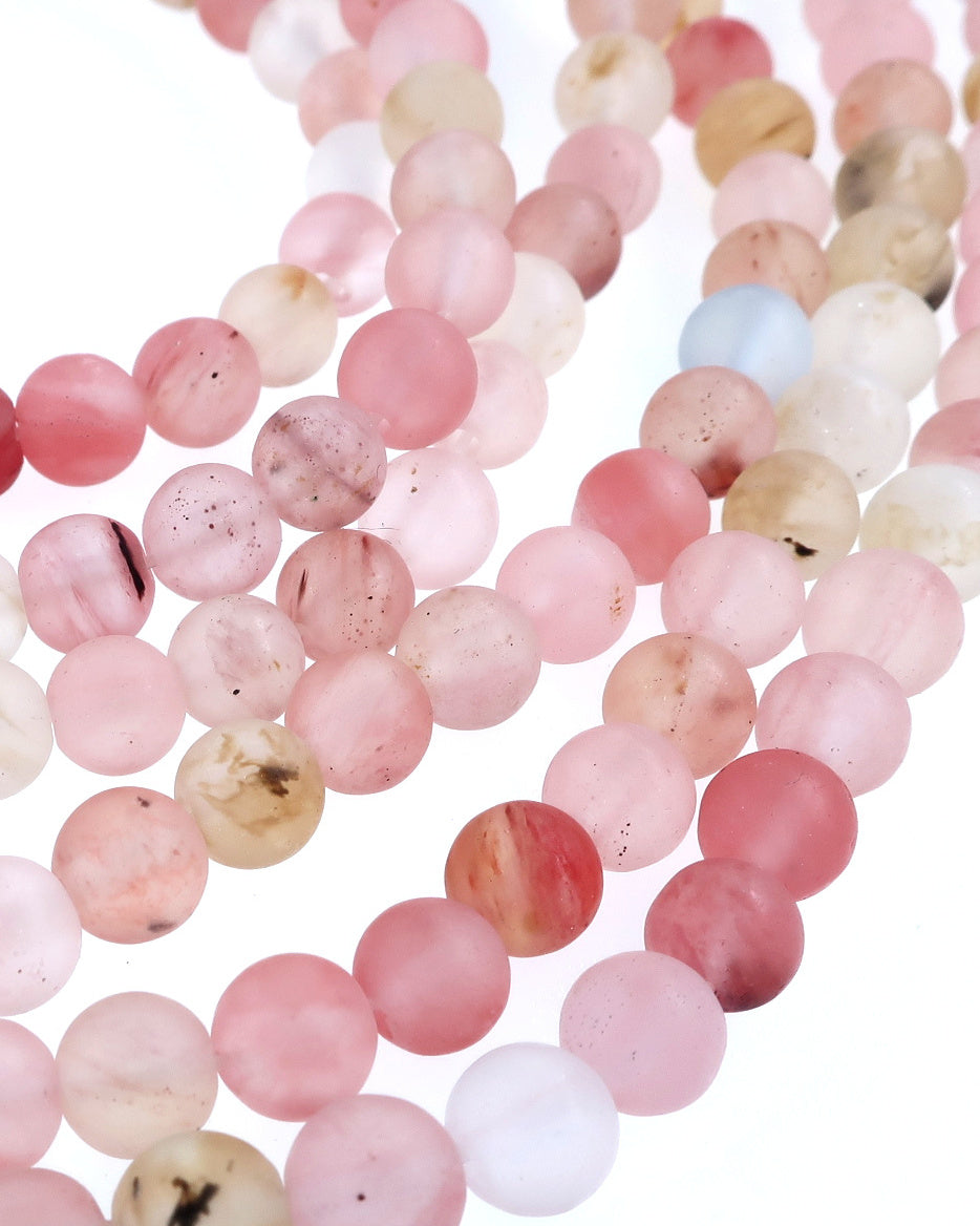 6mm Frosted Watermelon stone round beads · 15"