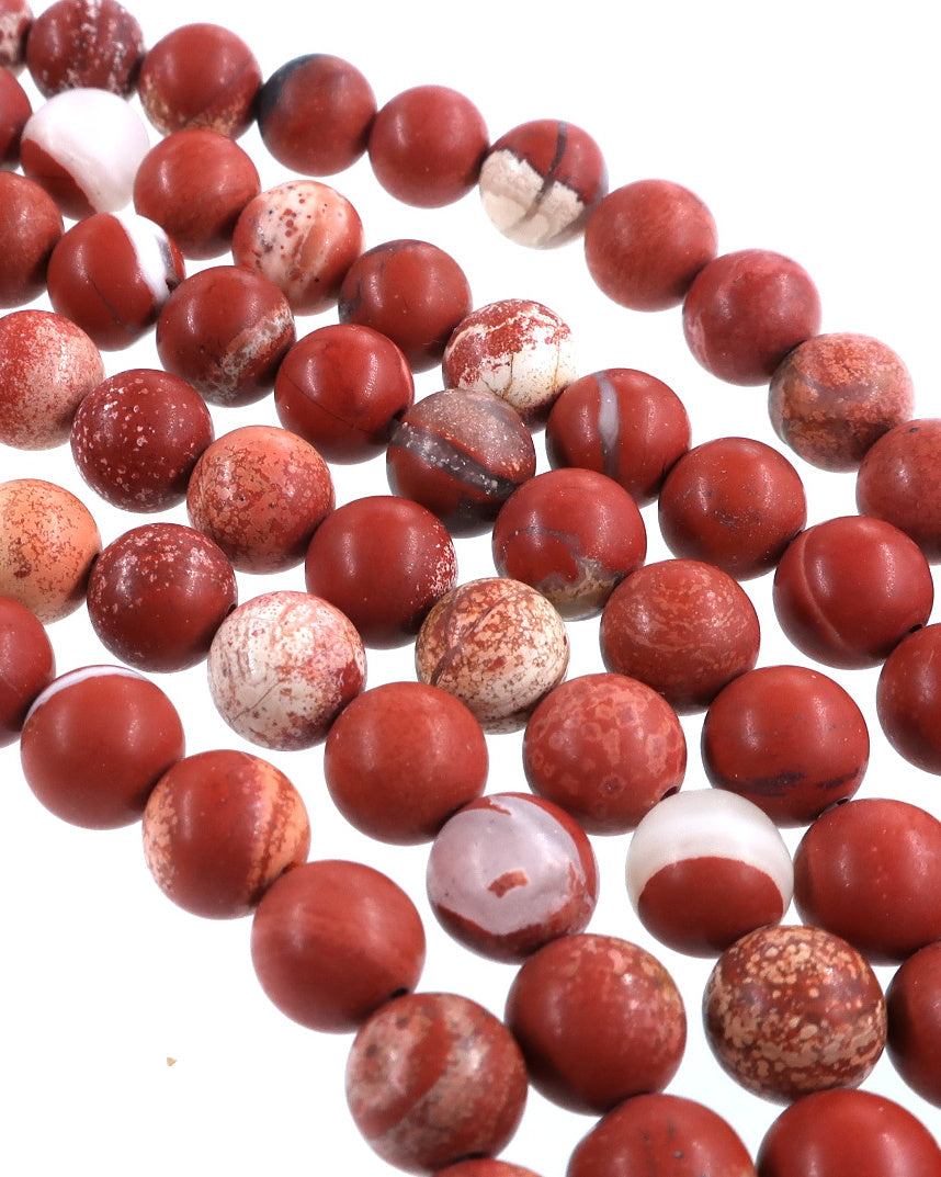6mm Frosted Red Jasper round beads · 15"
