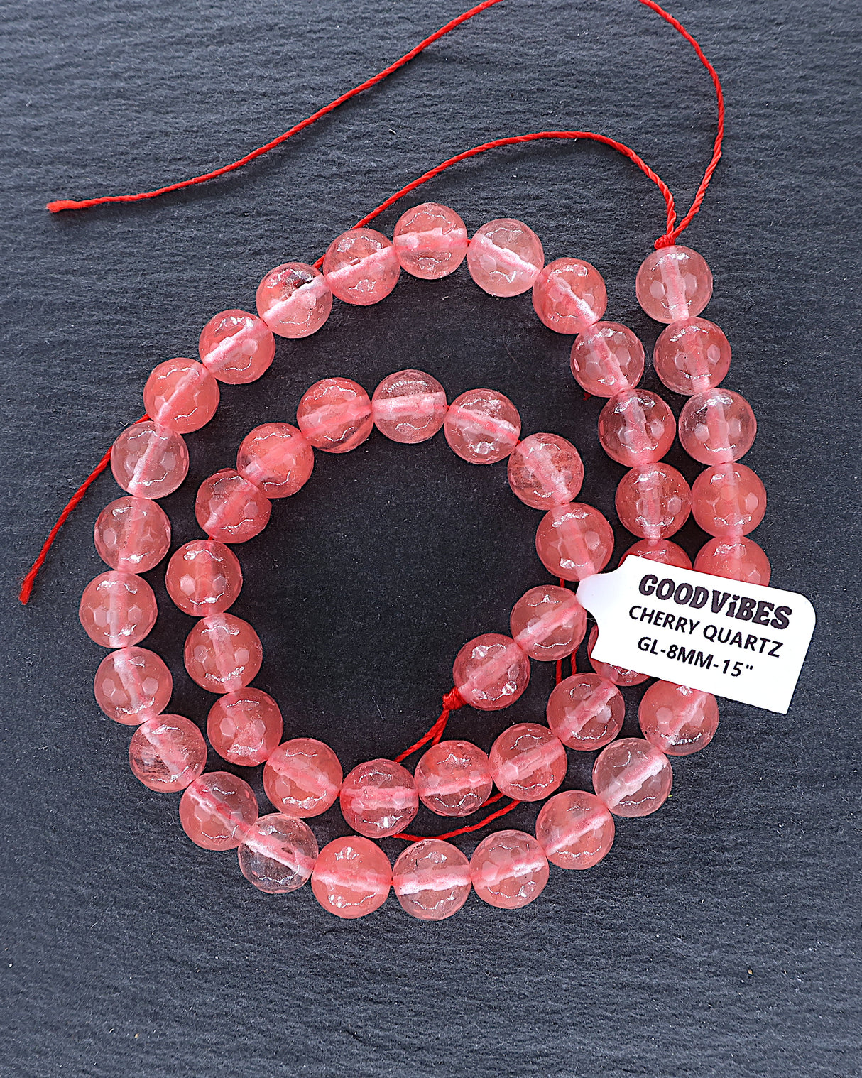 8mm · Faceted · Cherry Quartz · Round Beads · 15" Full Strand