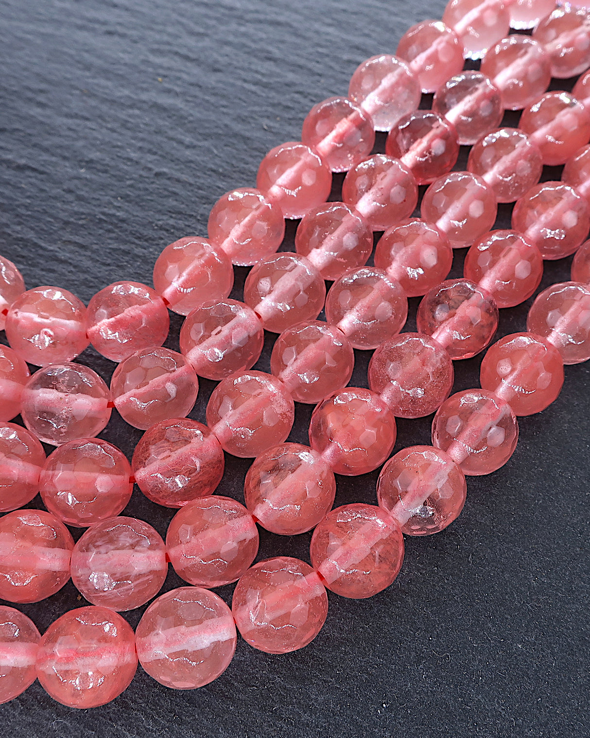 8mm · Faceted · Cherry Quartz · Round Beads · 15" Full Strand