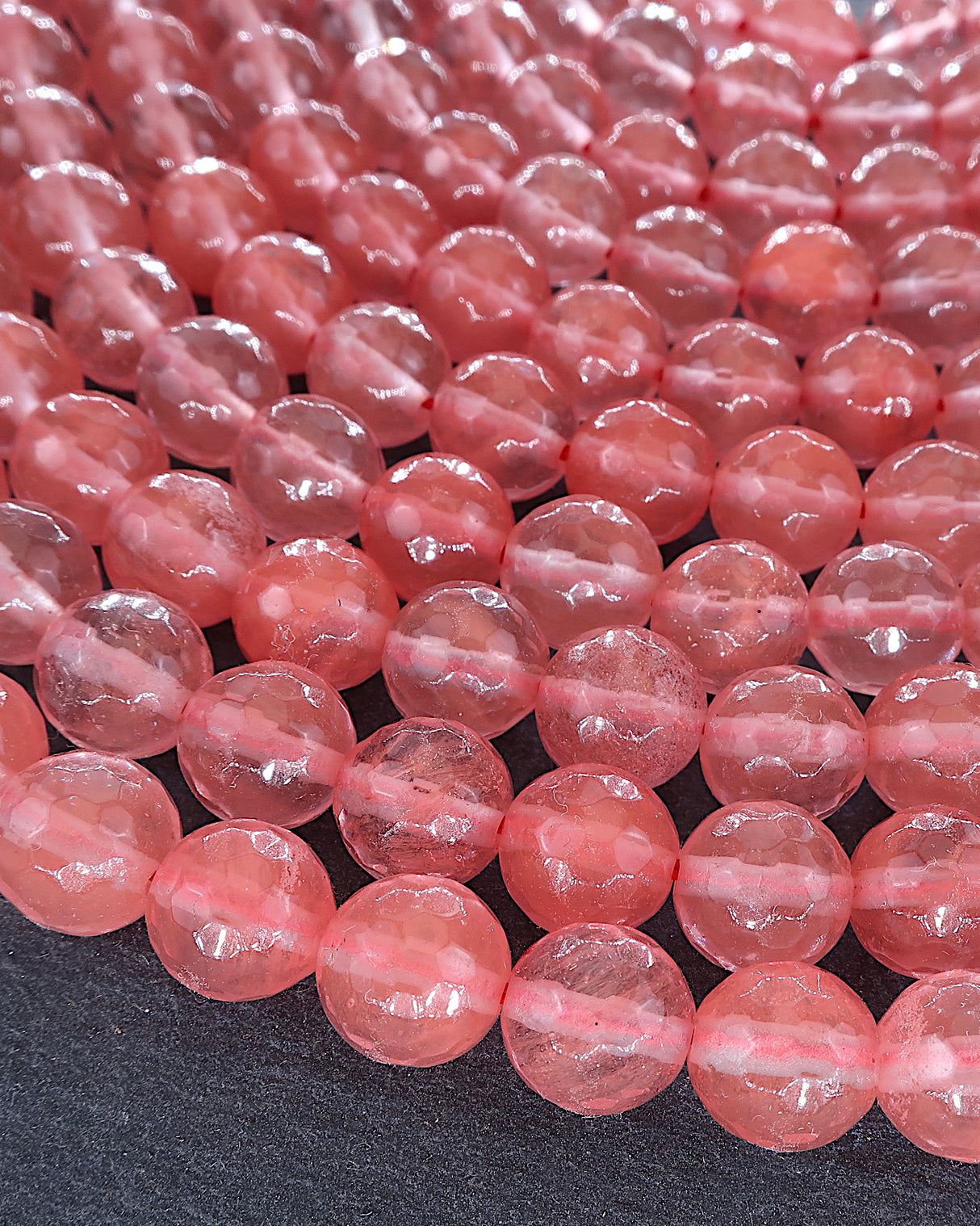 8mm · Faceted · Cherry Quartz · Round Beads · 15" Full Strand
