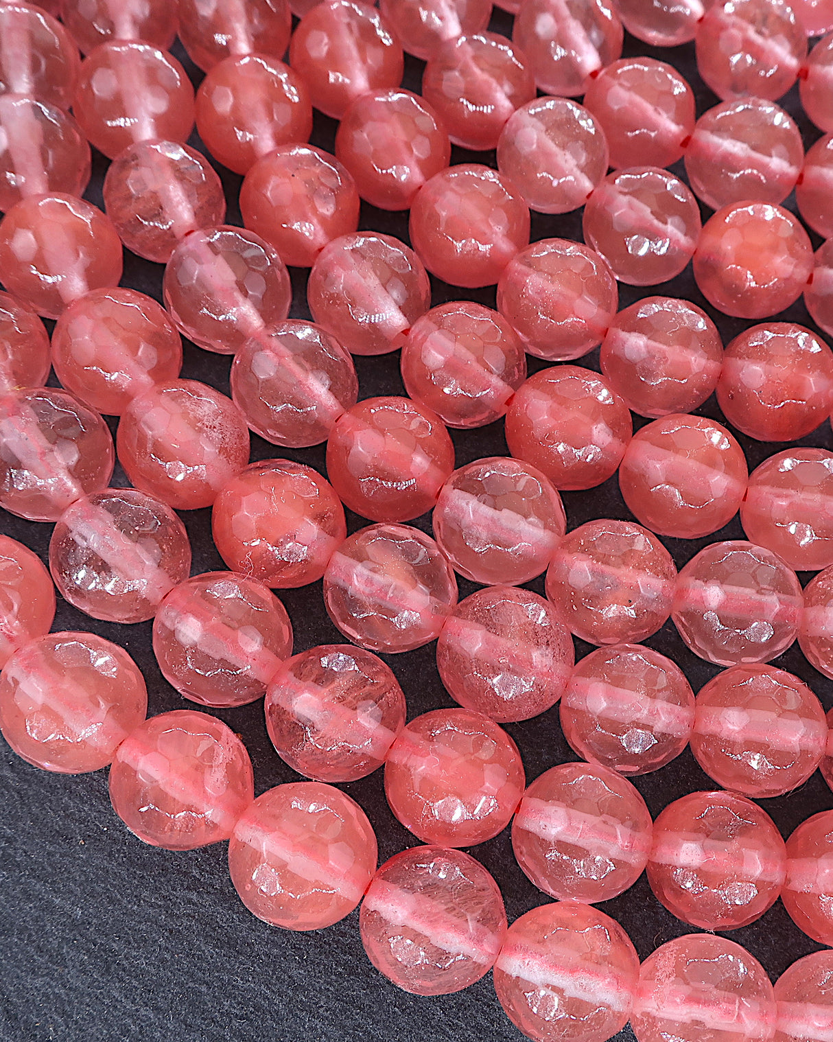 8mm · Faceted · Cherry Quartz · Round Beads · 15" Full Strand