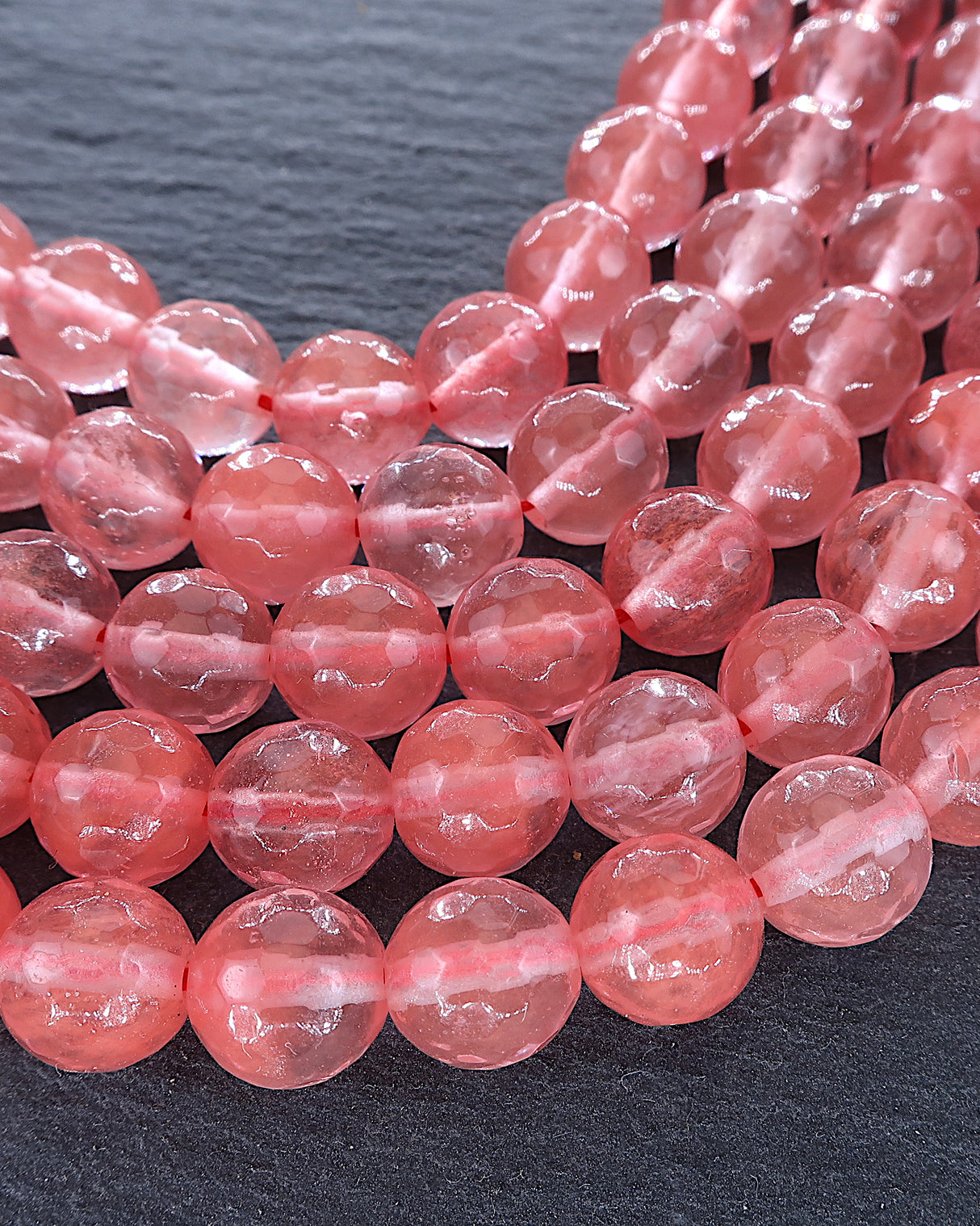 8mm · Faceted · Cherry Quartz · Round Beads · 15" Full Strand