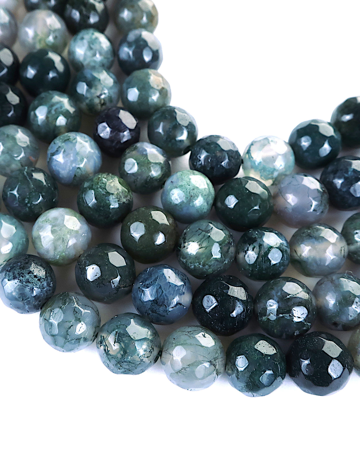 8mm · Faceted · Moss Agate · Round Beads · 15" full strand