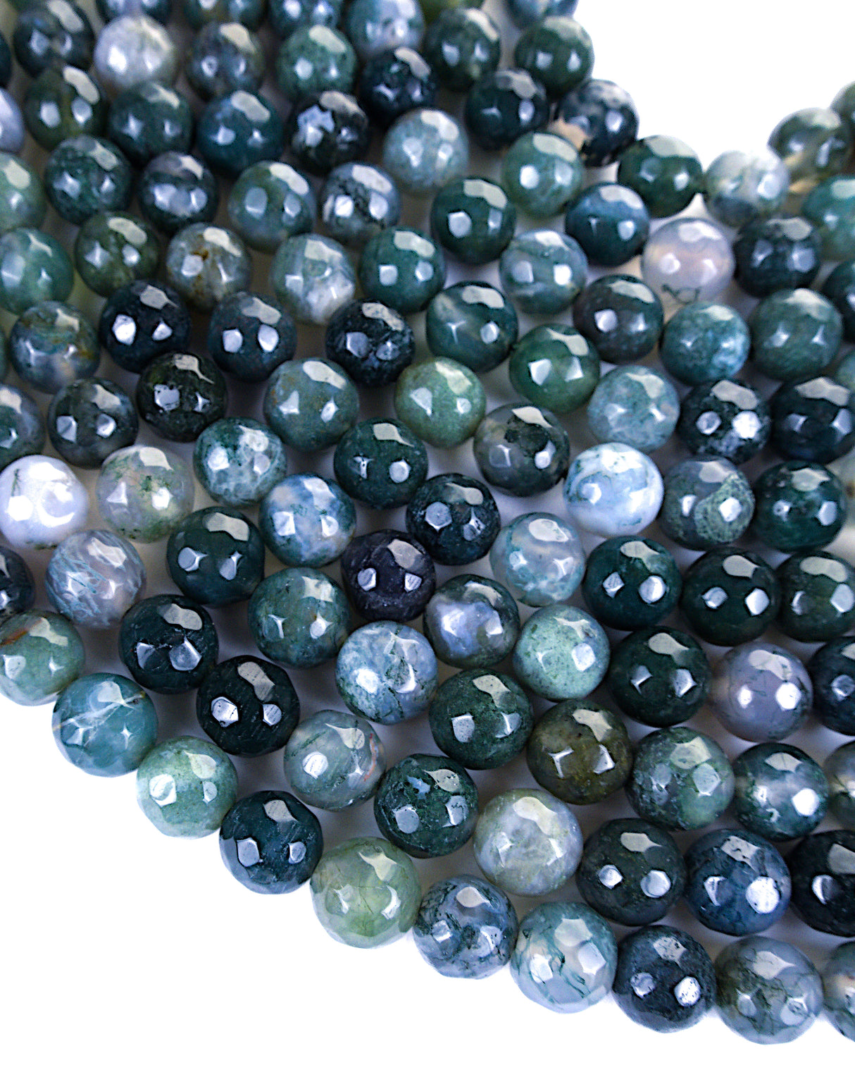 8mm · Faceted · Moss Agate · Round Beads · 15" full strand