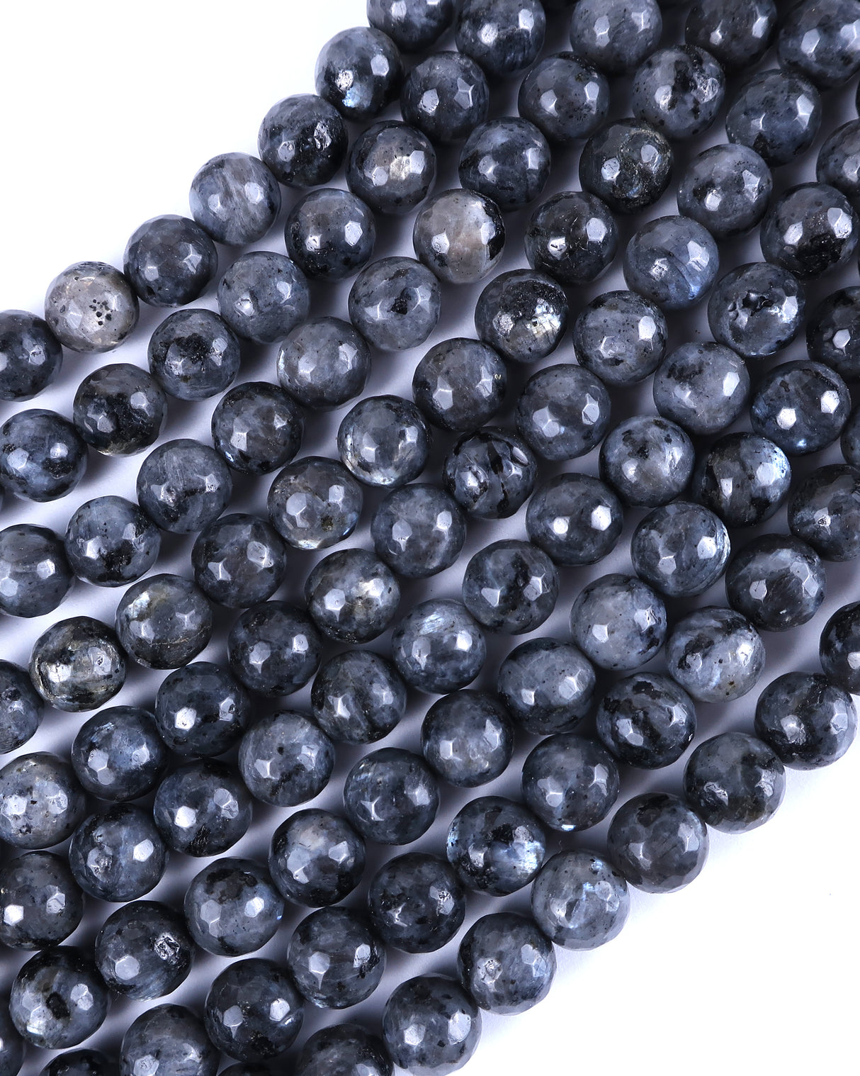 8mm · Faceted · Larvikite · Round Beads · 15" full strand