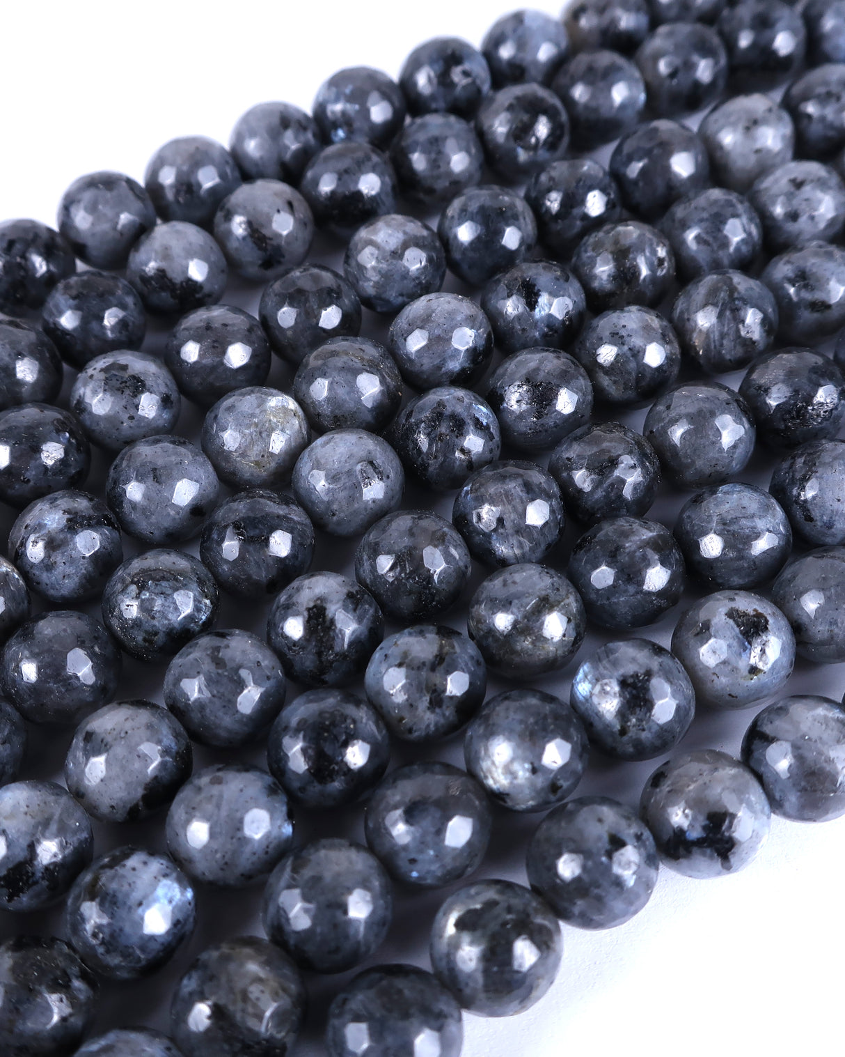 8mm · Faceted · Larvikite · Round Beads · 15" full strand