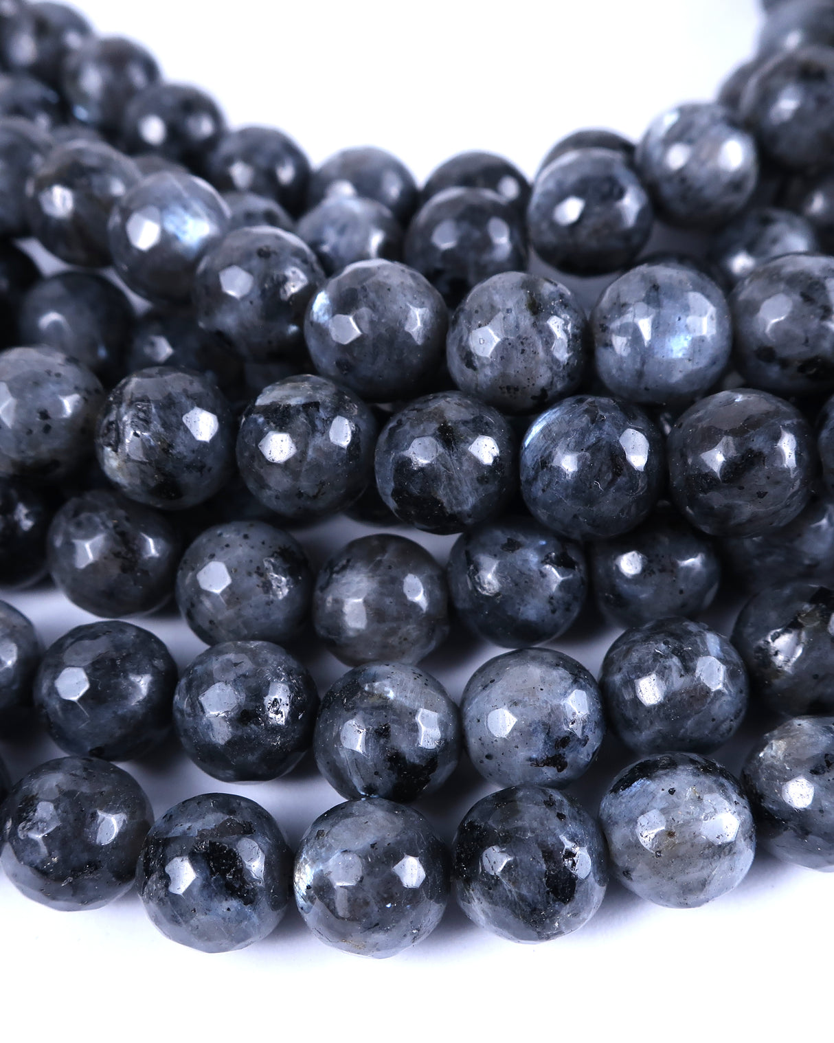 8mm · Faceted · Larvikite · Round Beads · 15" full strand