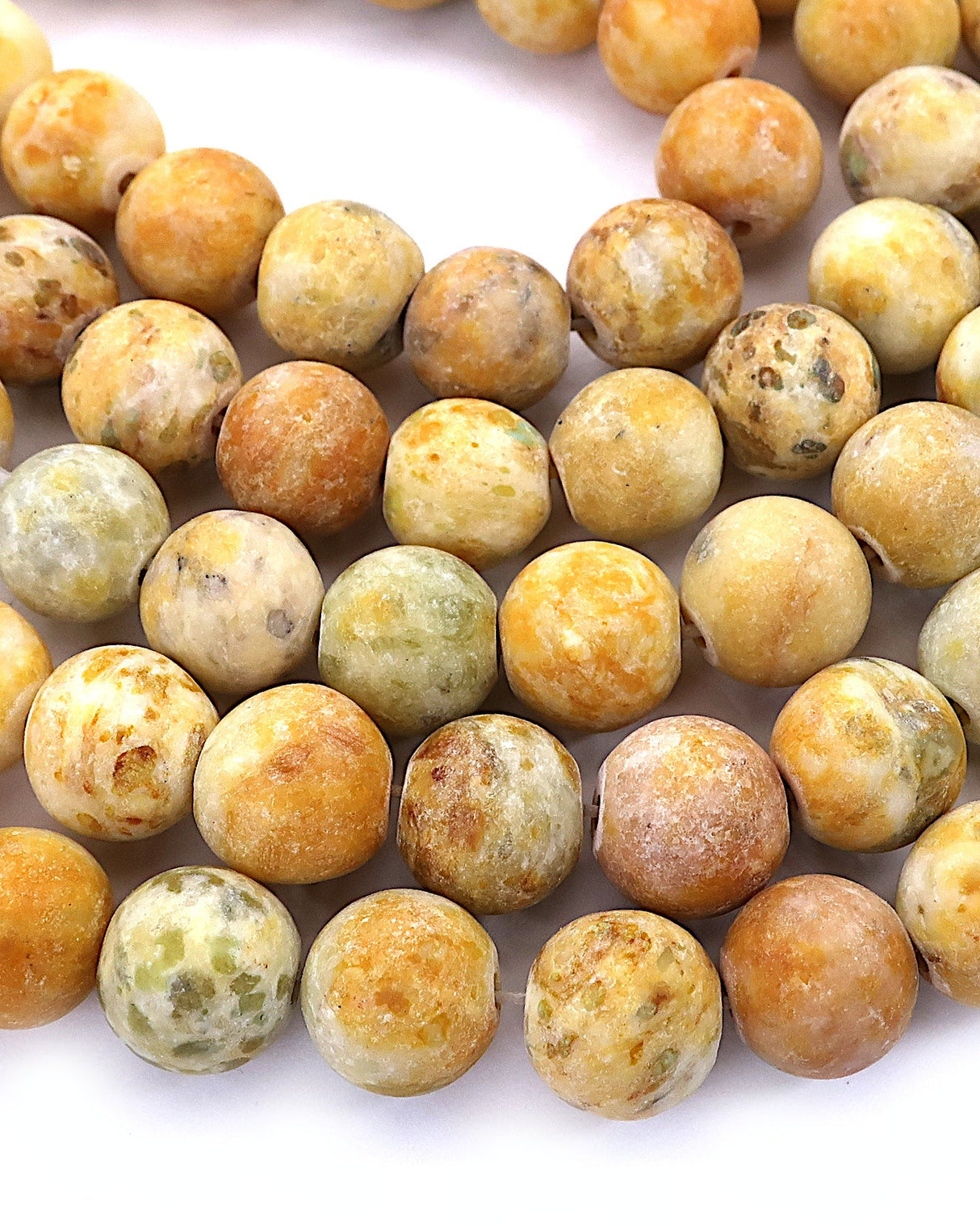 8mm · Frosted · Yellow Crazy Agate · round beads · 15"