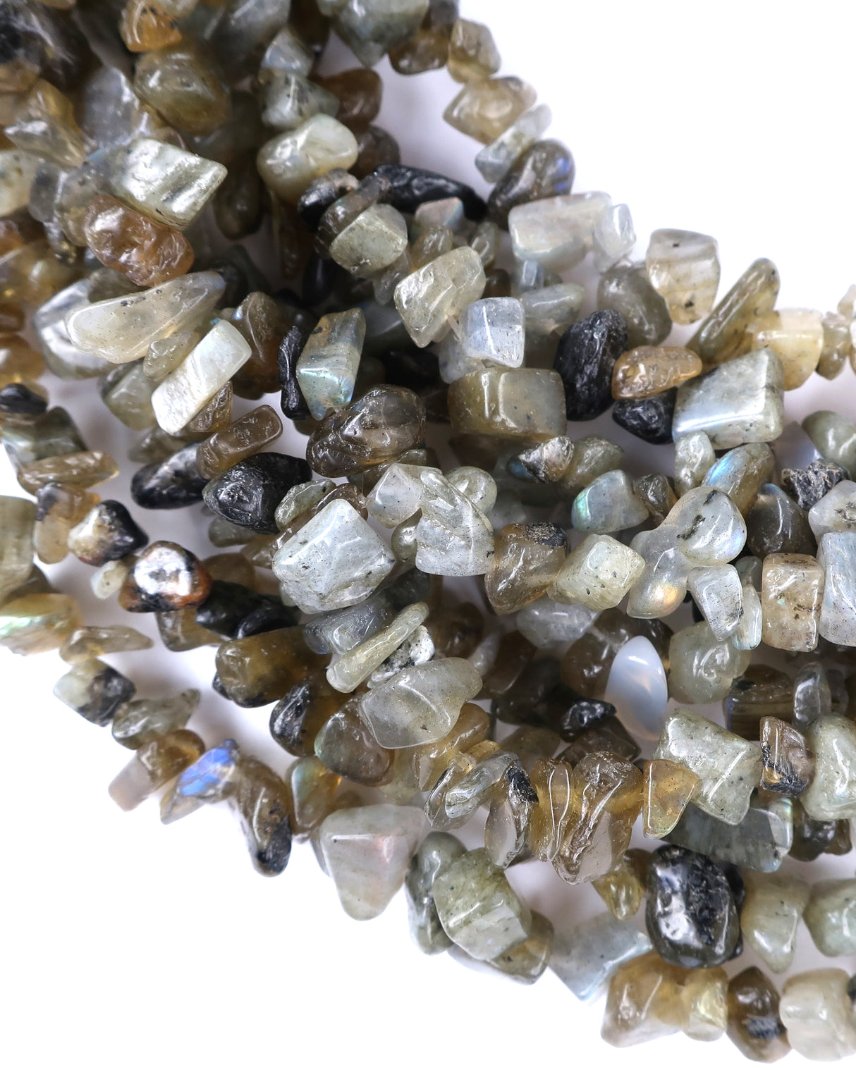 Medium Labradorite Chip Beads · 30" strand