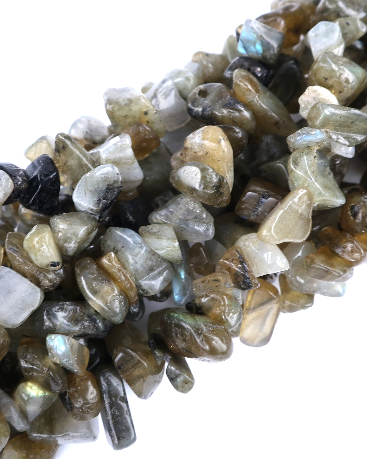 Medium Labradorite Chip Beads · 30" strand