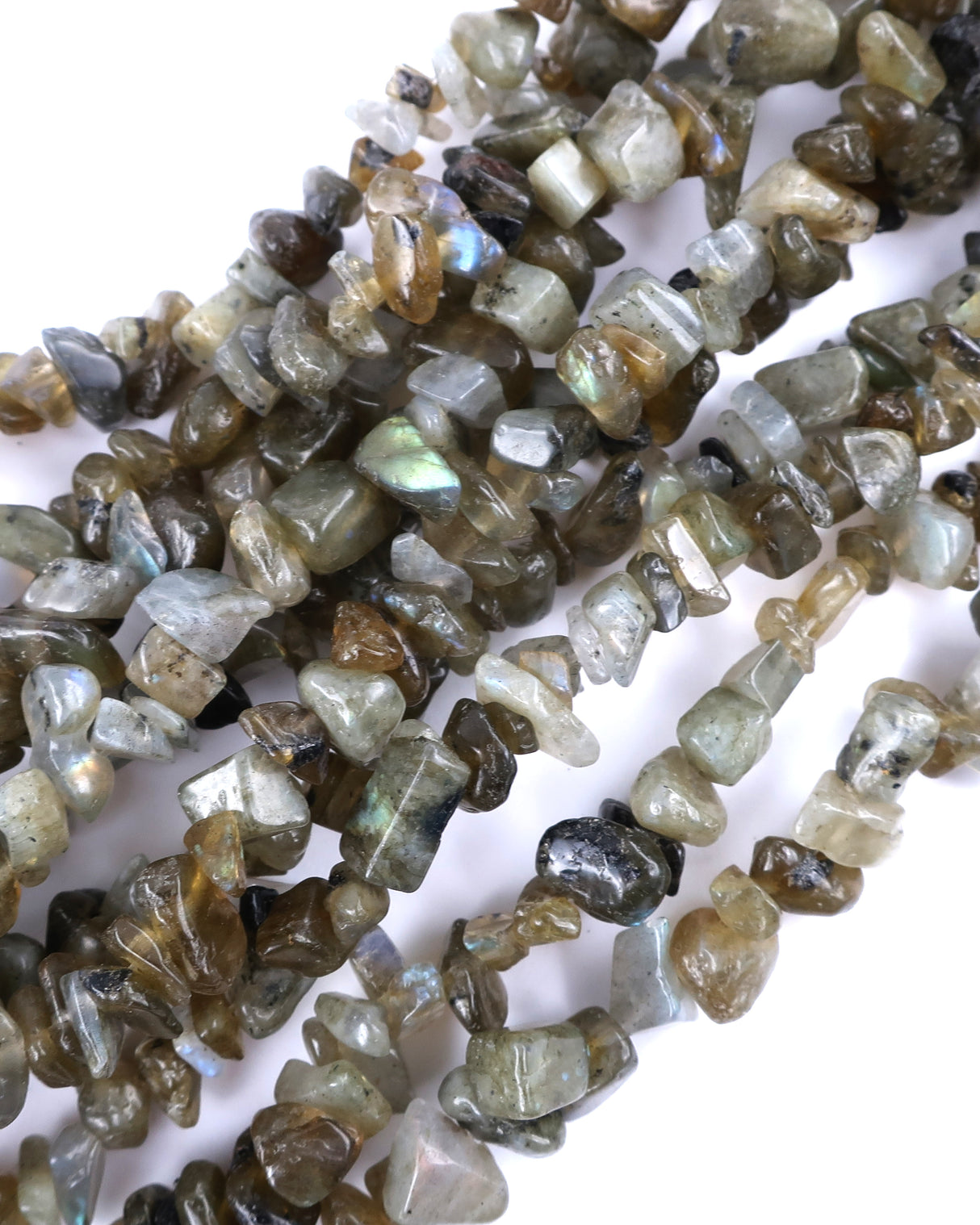 Medium Labradorite Chip Beads · 30" strand