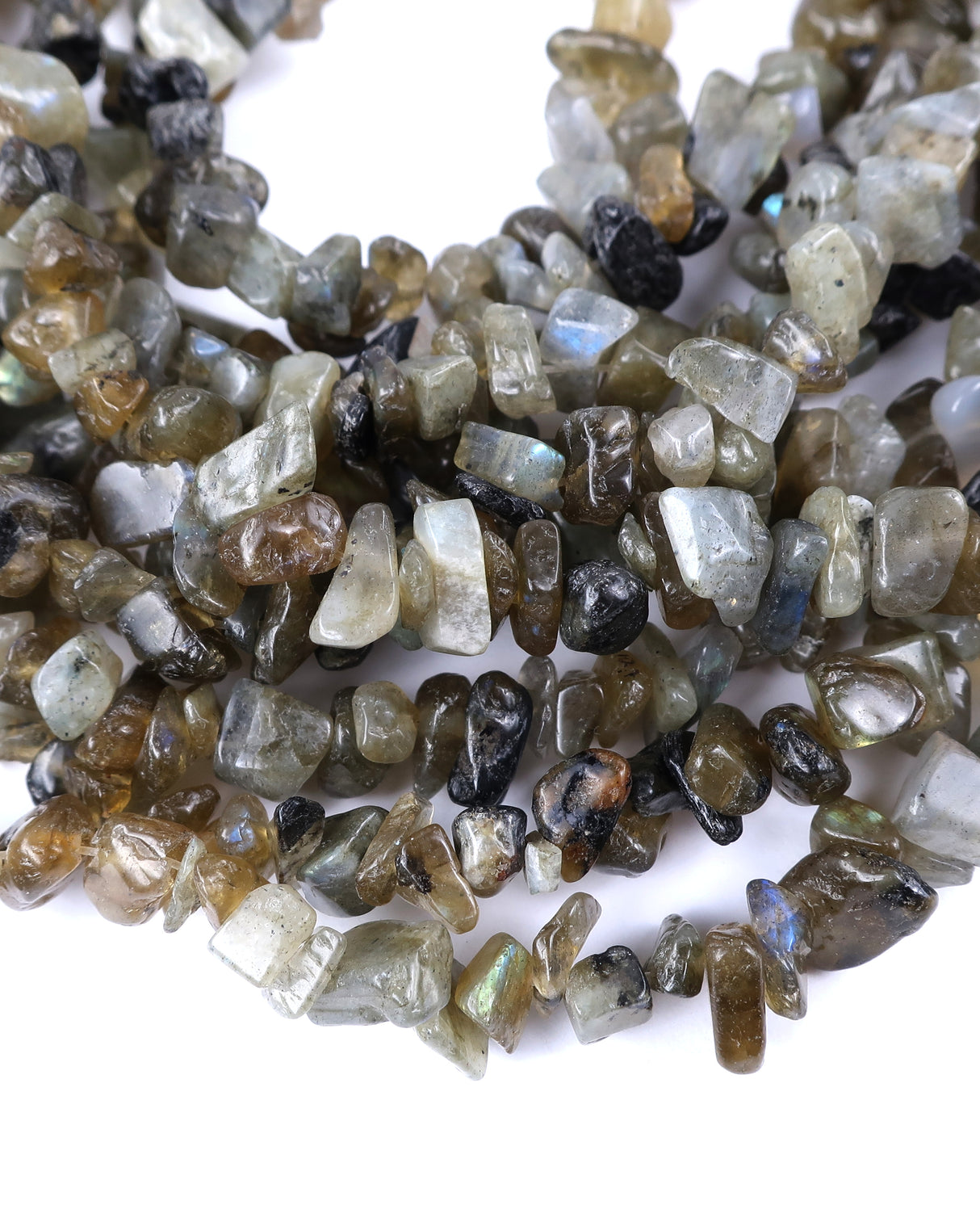 Medium Labradorite Chip Beads · 30" strand