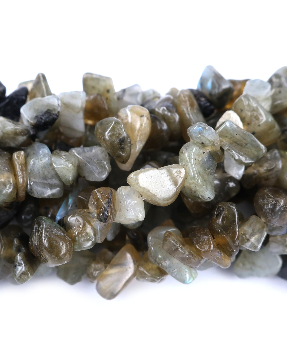 Medium Labradorite Chip Beads · 30" strand