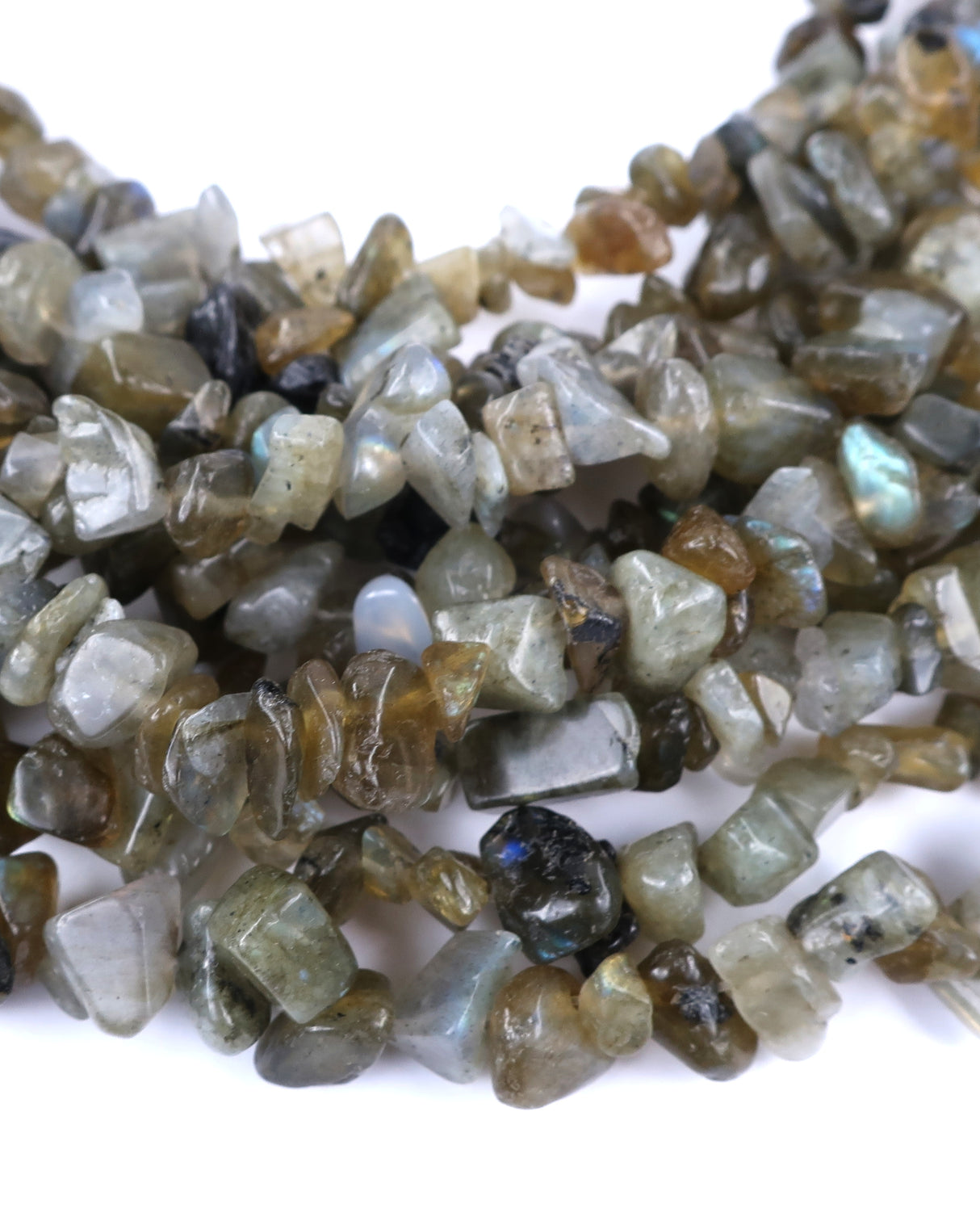 Medium Labradorite Chip Beads · 30" strand