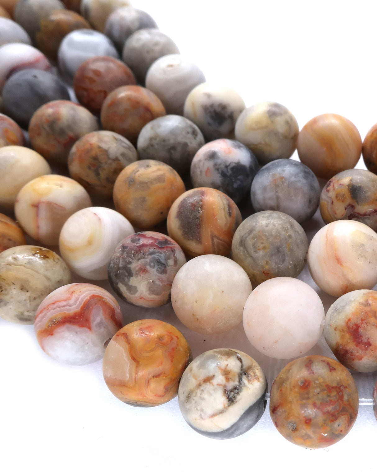 10mm · Frosted · Crazy Agate · Round Beads · 15" full strand