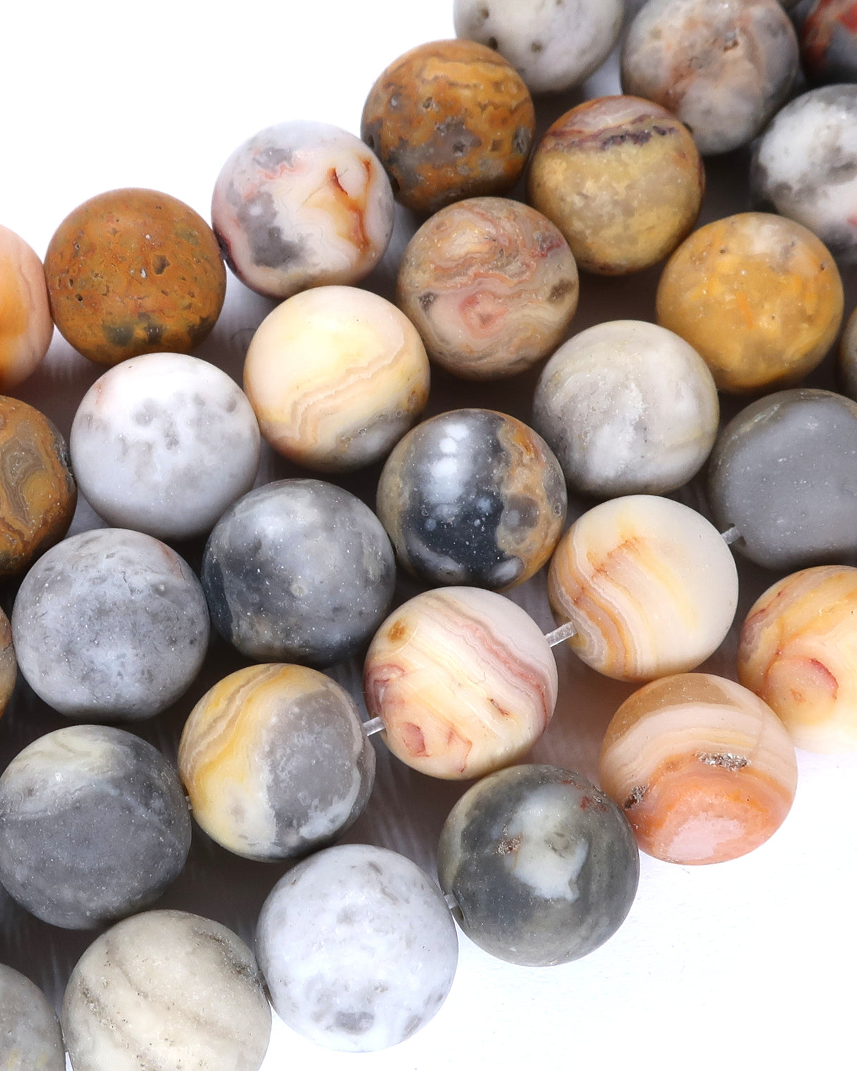 10mm · Frosted · Crazy Agate · Round Beads · 15" full strand