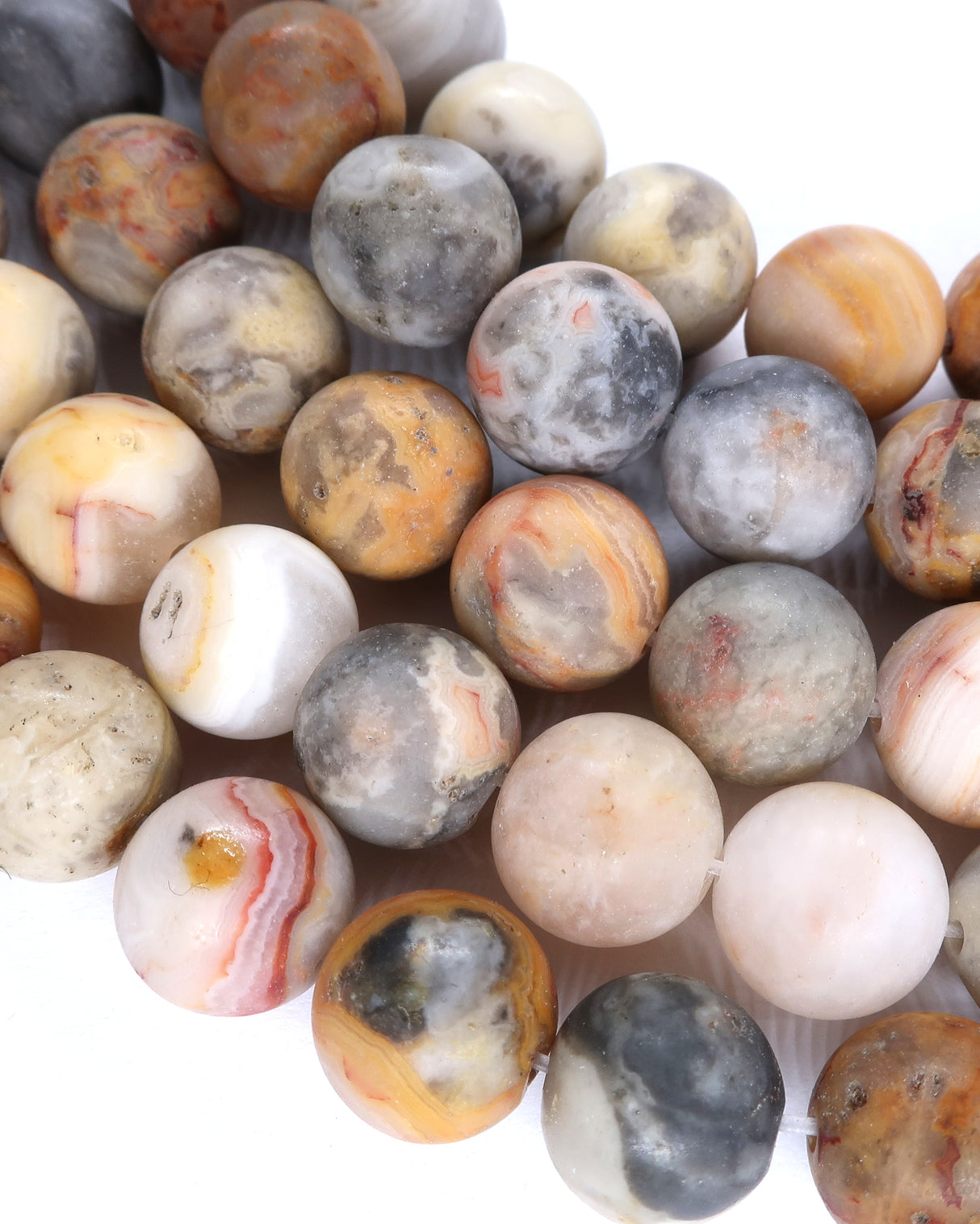 10mm · Frosted · Crazy Agate · Round Beads · 15" full strand