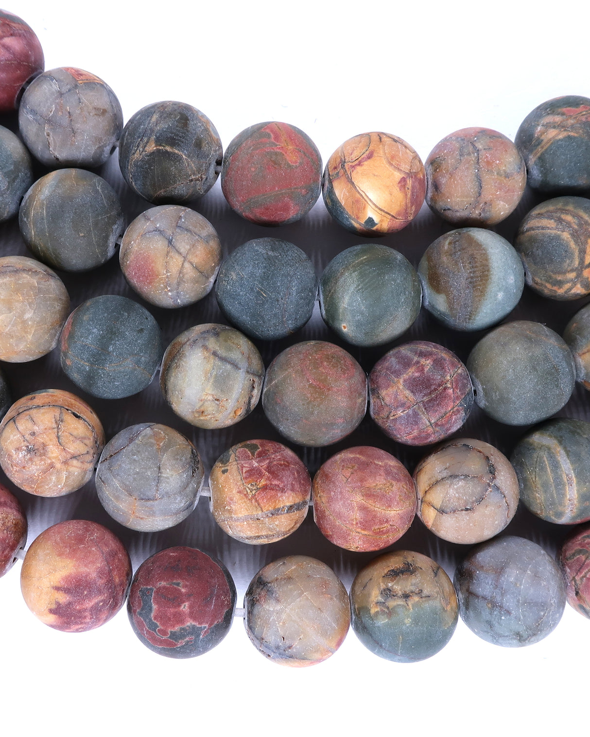 10mm · Frosted · Picasso Jasper · Round Beads · 15" full strand