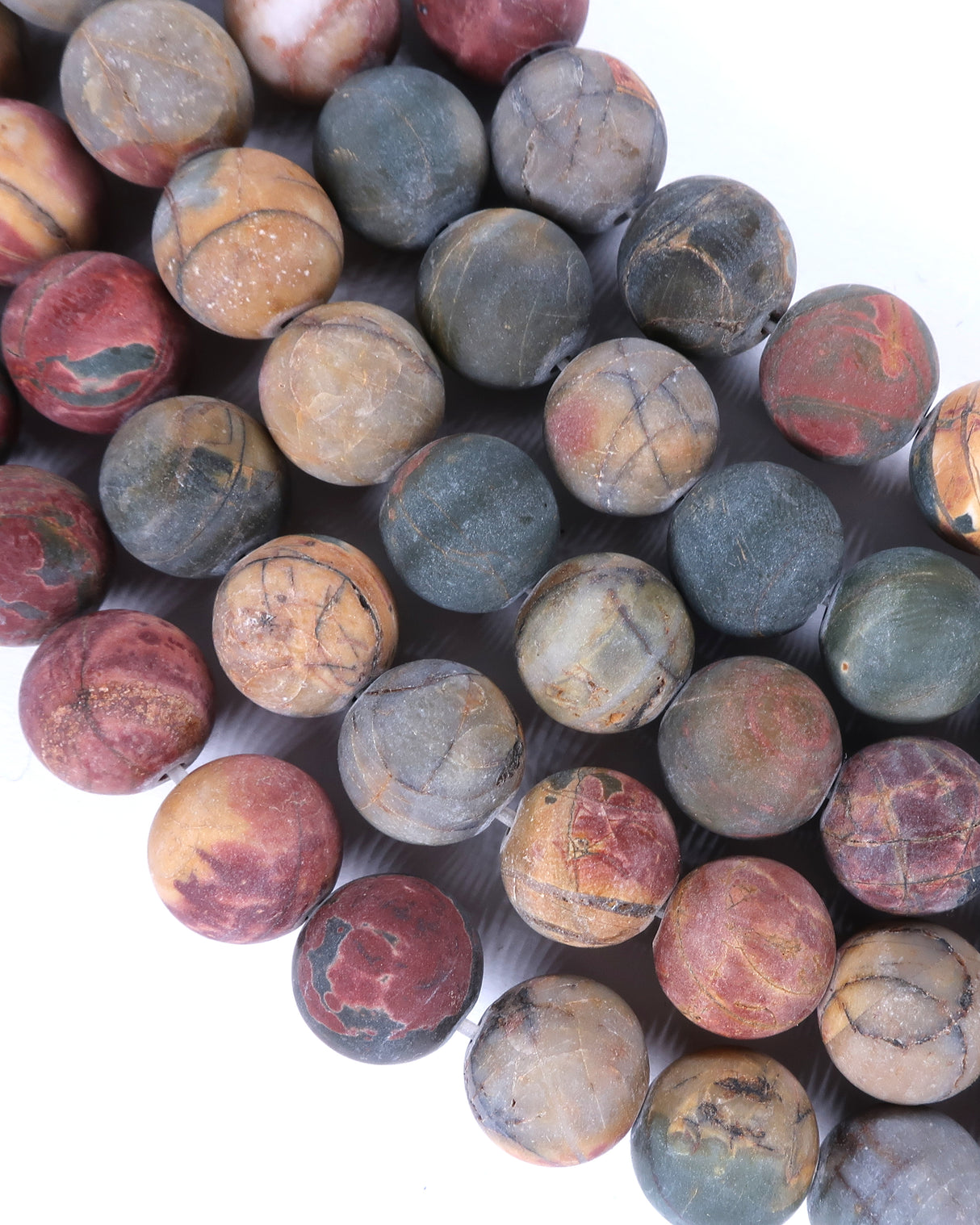 10mm · Frosted · Picasso Jasper · Round Beads · 15" full strand