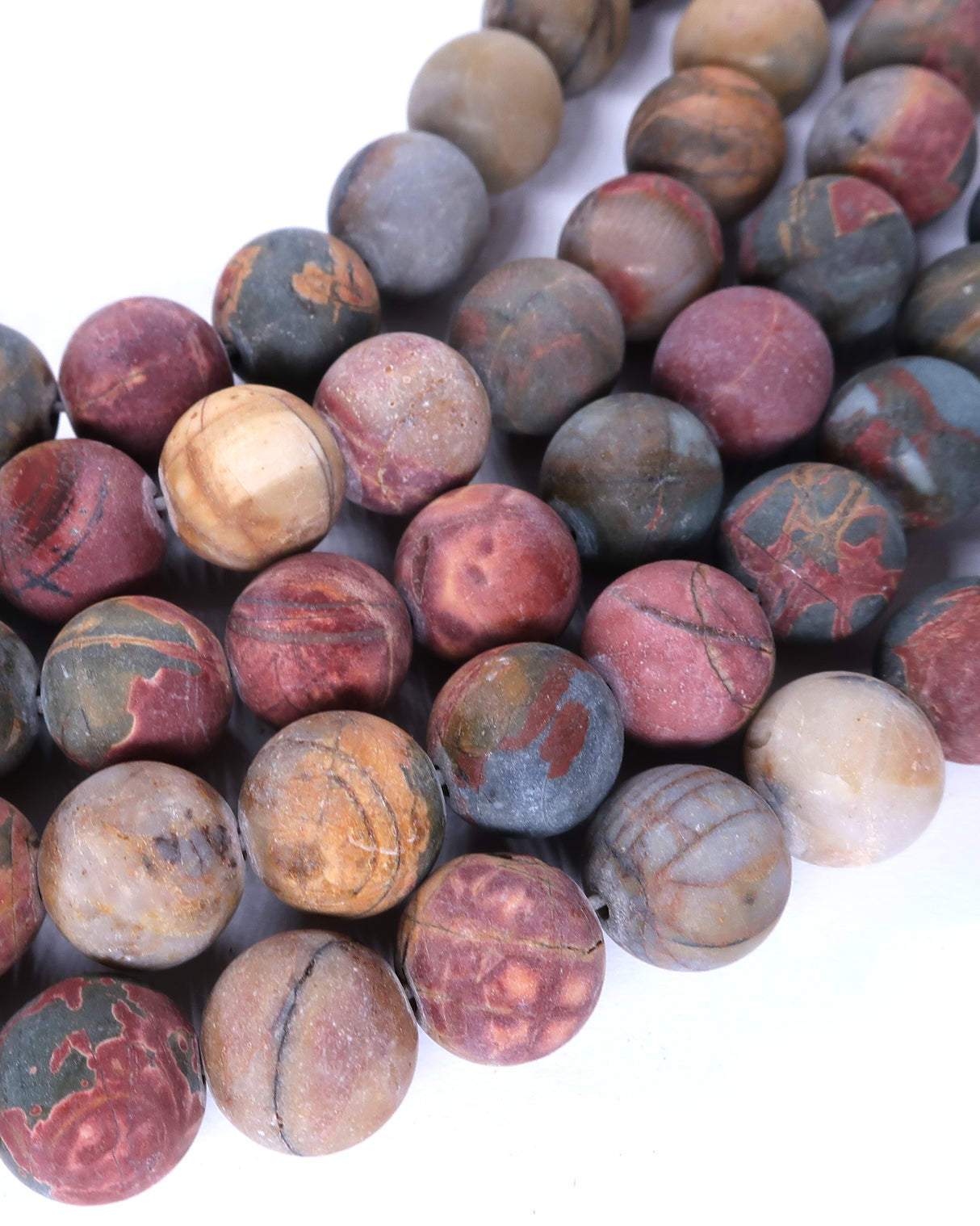 10mm · Frosted · Picasso Jasper · Round Beads · 15" full strand