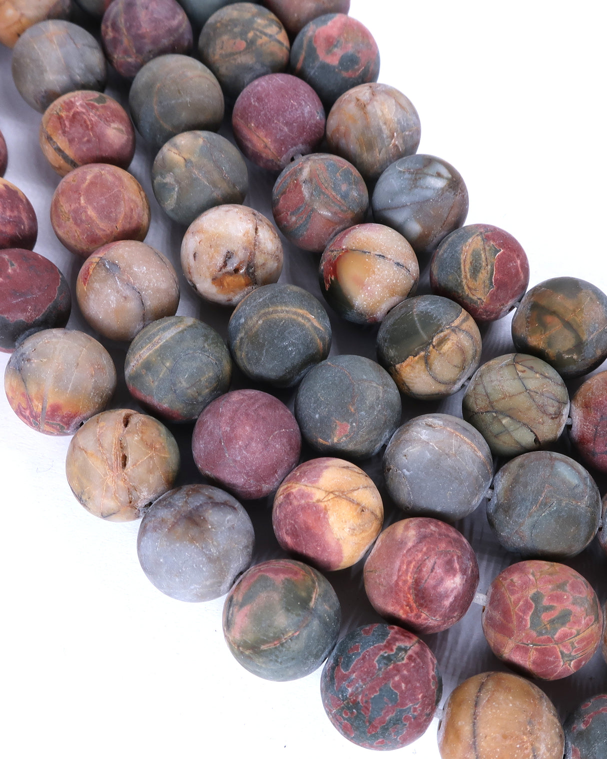 10mm · Frosted · Picasso Jasper · Round Beads · 15" full strand