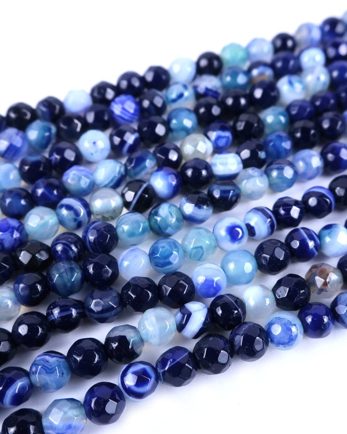 4mm · Faceted · Dark Blue Striped Agate · Round Beads · 15" full strand