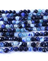 4mm · Faceted · Dark Blue Striped Agate · Round Beads · 15" full strand